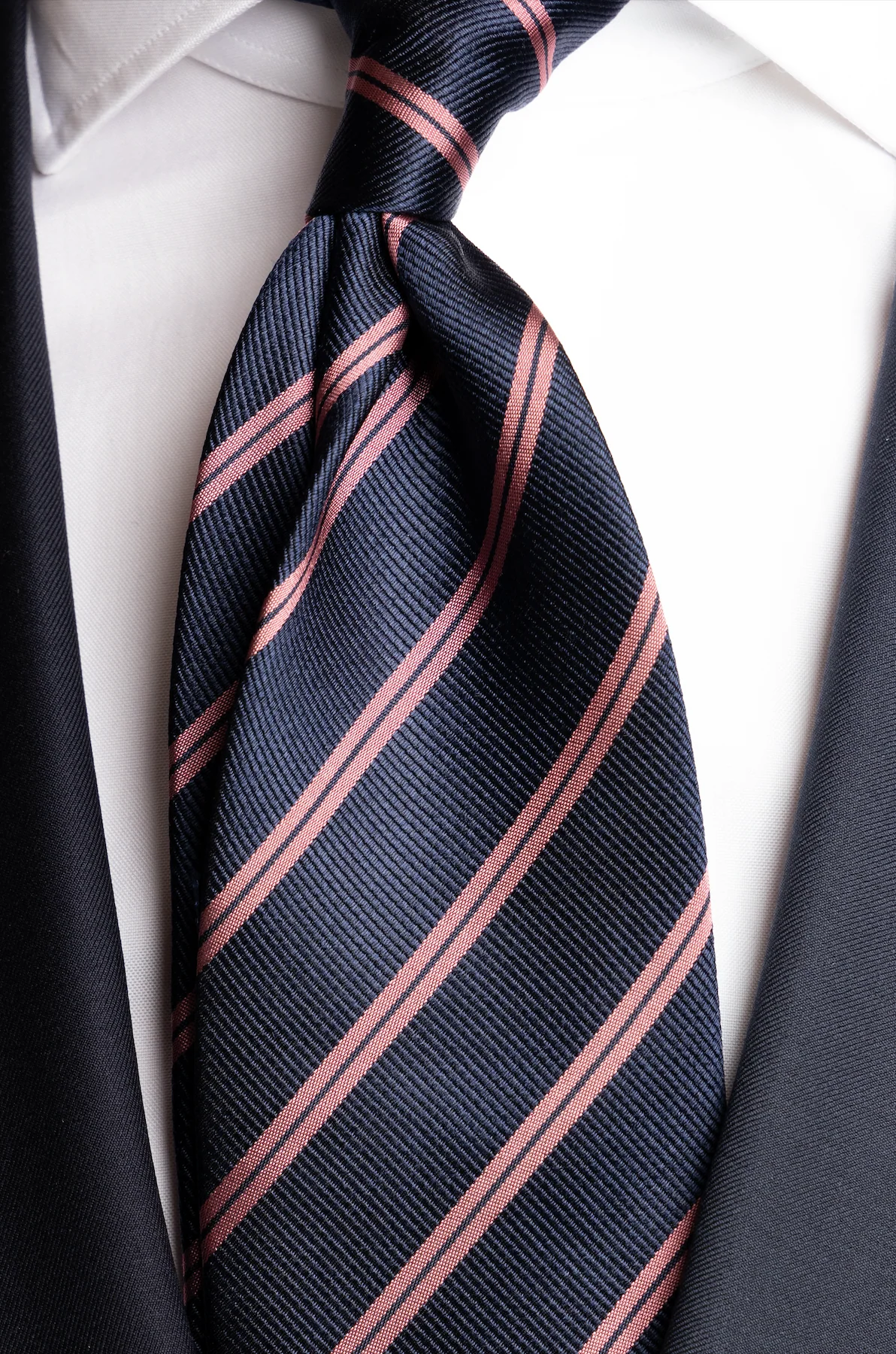 Silk Woven Tie Navy/Pink Stripe - Image 2