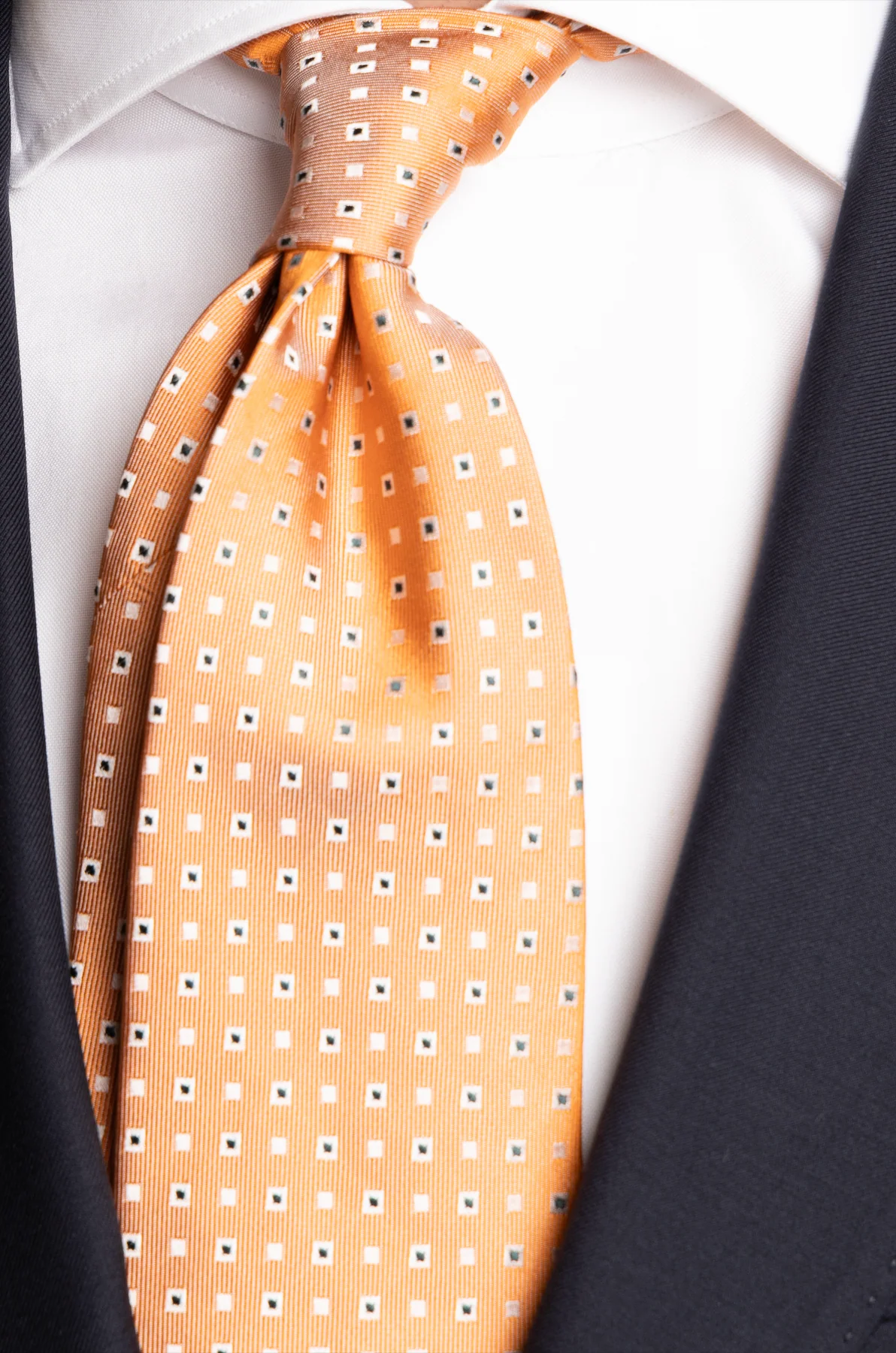 Silk Woven Tie Orange With Blue Squares - Image 2