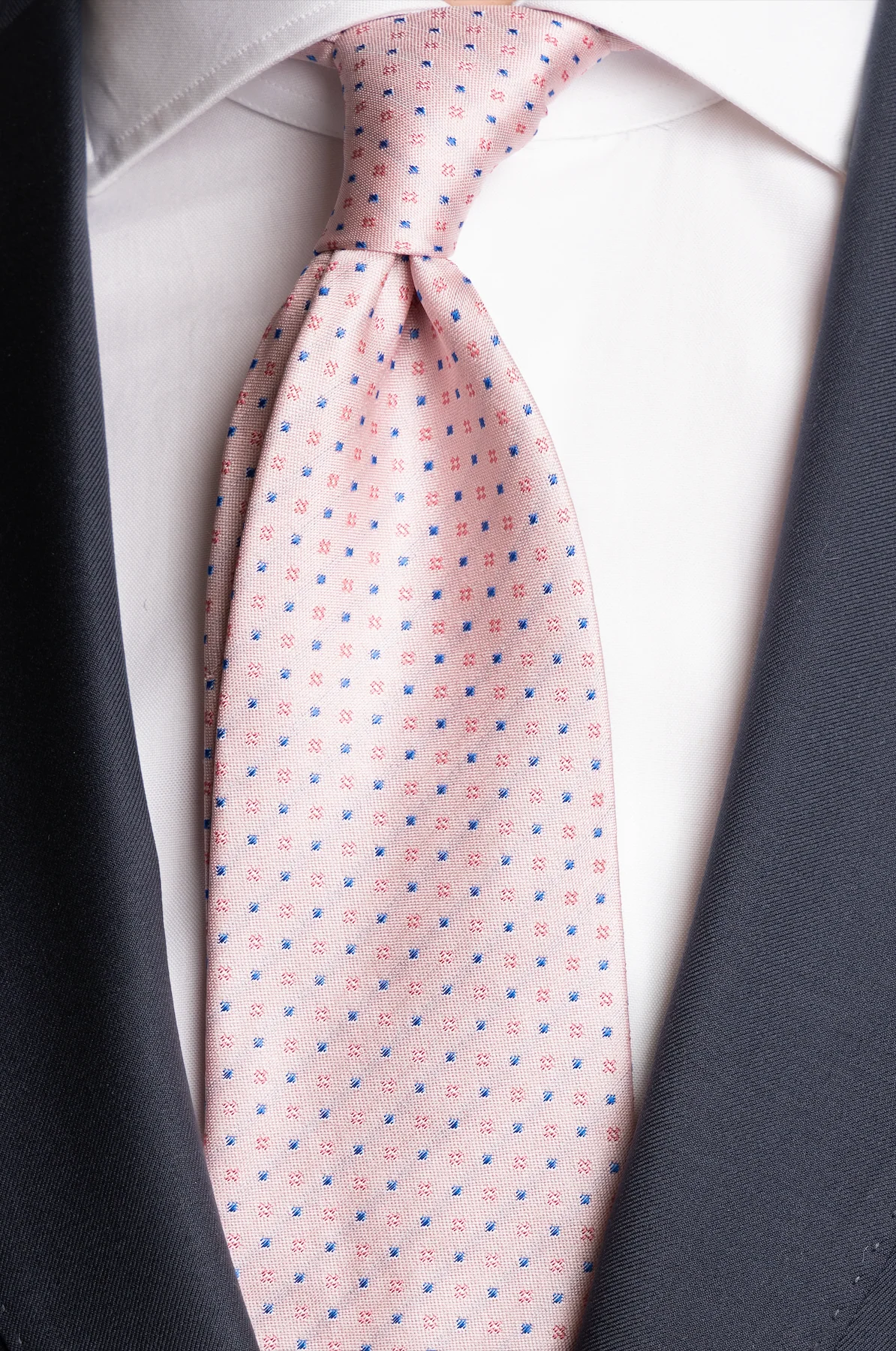 Silk Woven Tie Pink With Blue/Pink Dots - Image 2
