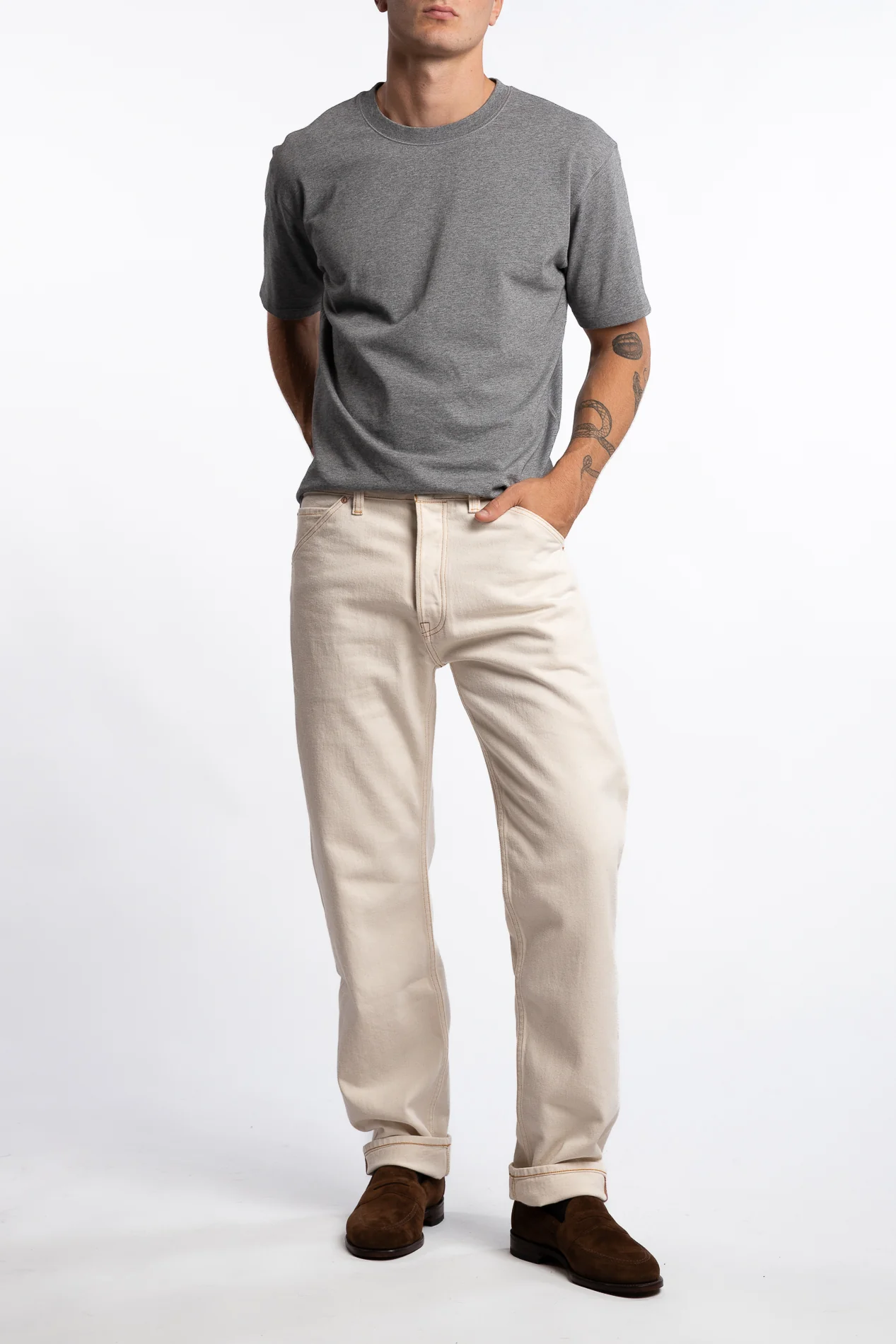 13,2 Oz 5-Pocket Mid-Waist Japanese Selvedge Denim Ecru Wash - Image 5