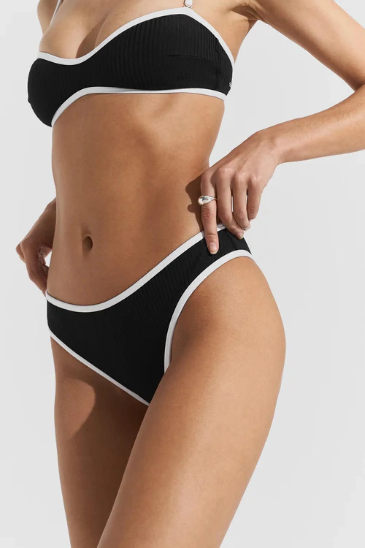 Ribbed Bikini Bottom- Black - Image 2