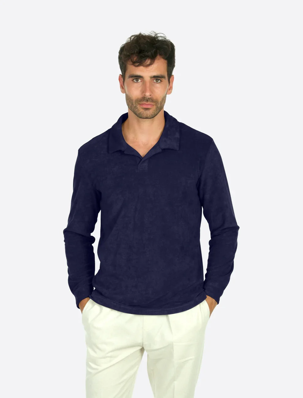 Riviera Terry Polo Long Sleeve Navy - Image 2