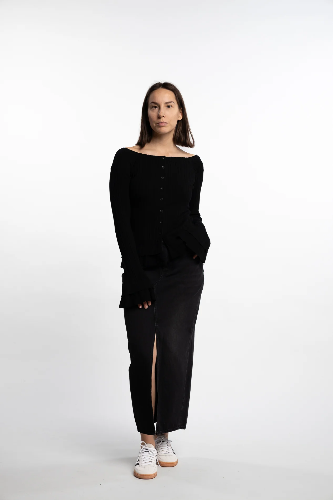 Denim Long Skirt- Black - Image 5