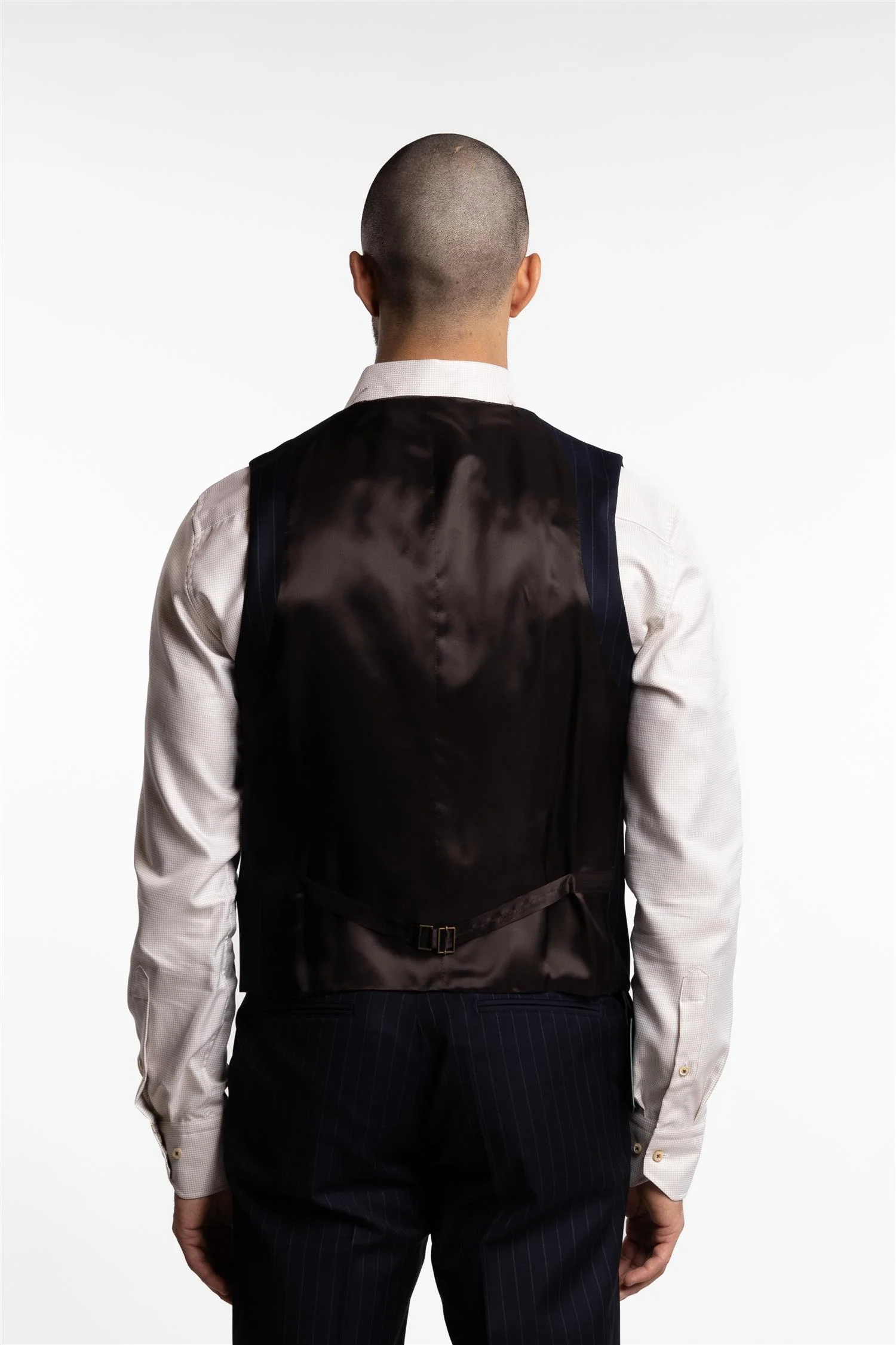 Veneto Double-Breasted Waistcoat Navy Pinstripe - Image 3