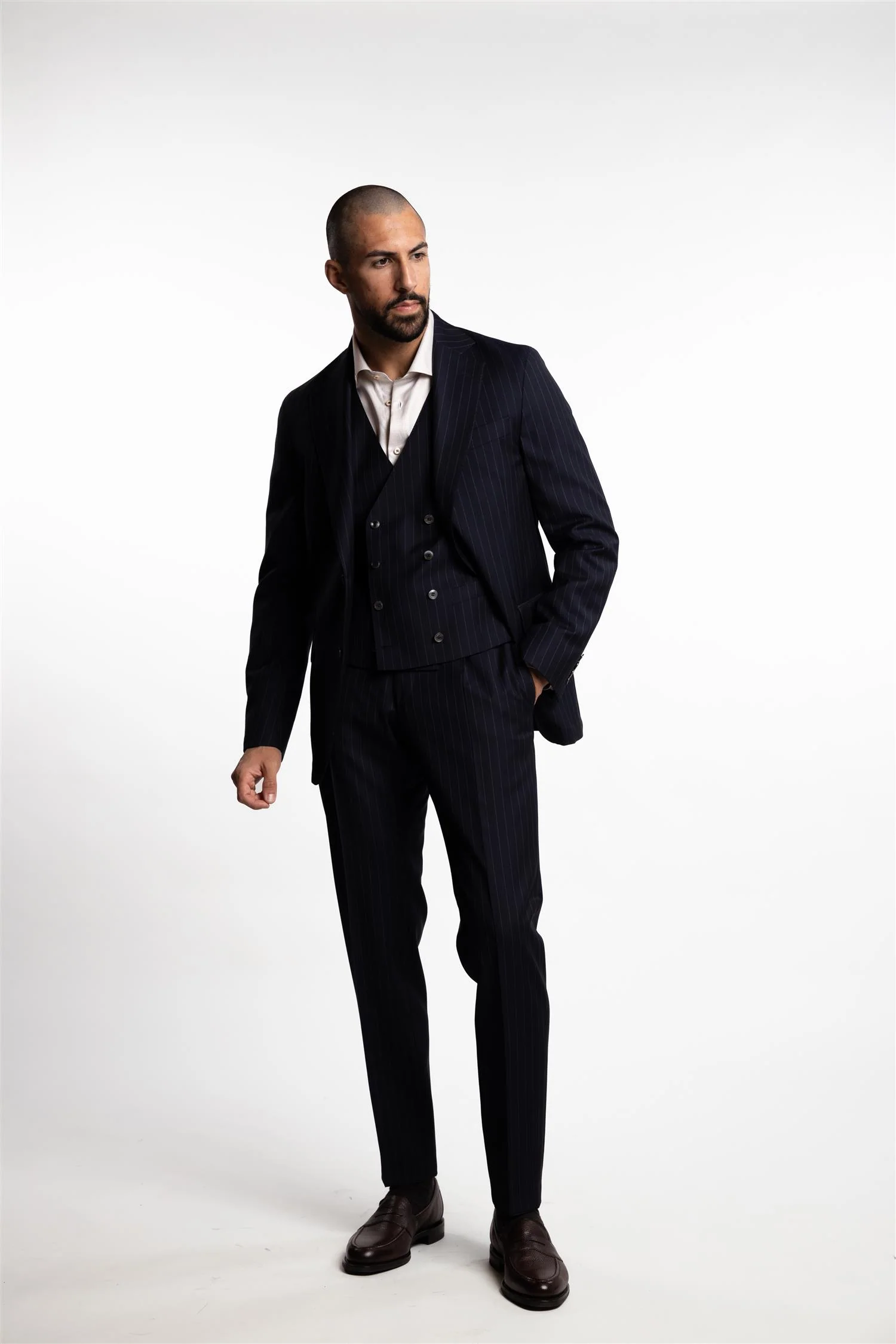 Veneto Double-Breasted Waistcoat Navy Pinstripe - Image 4