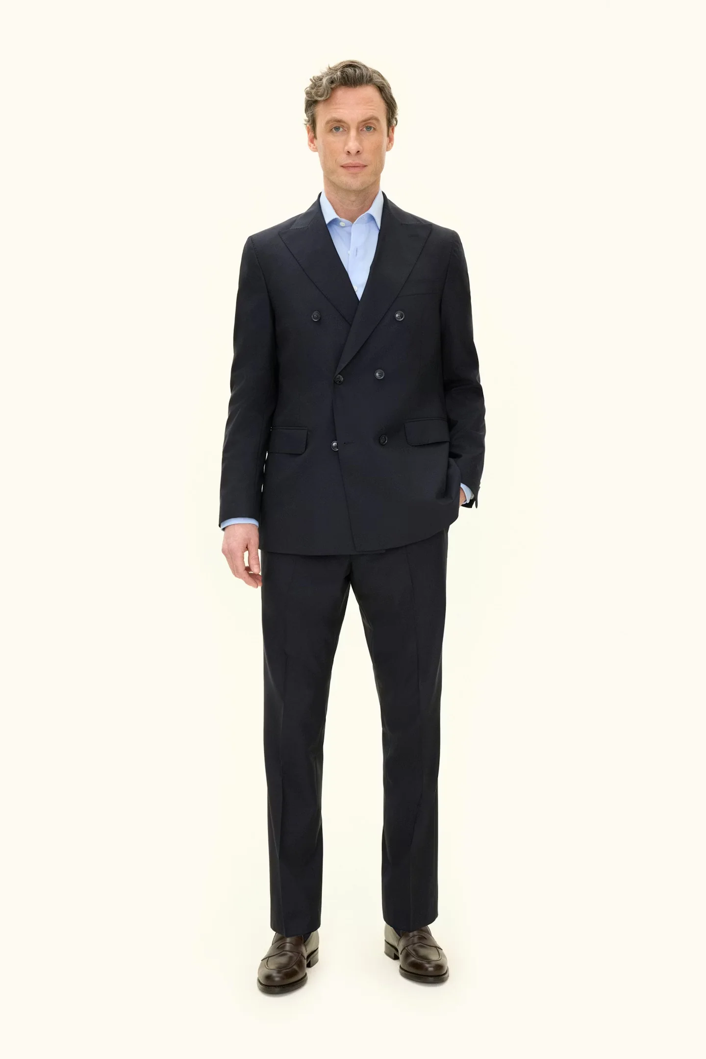 Farris Regular Fit Double Breasted Wool Blazer Dark Navy - Image 4