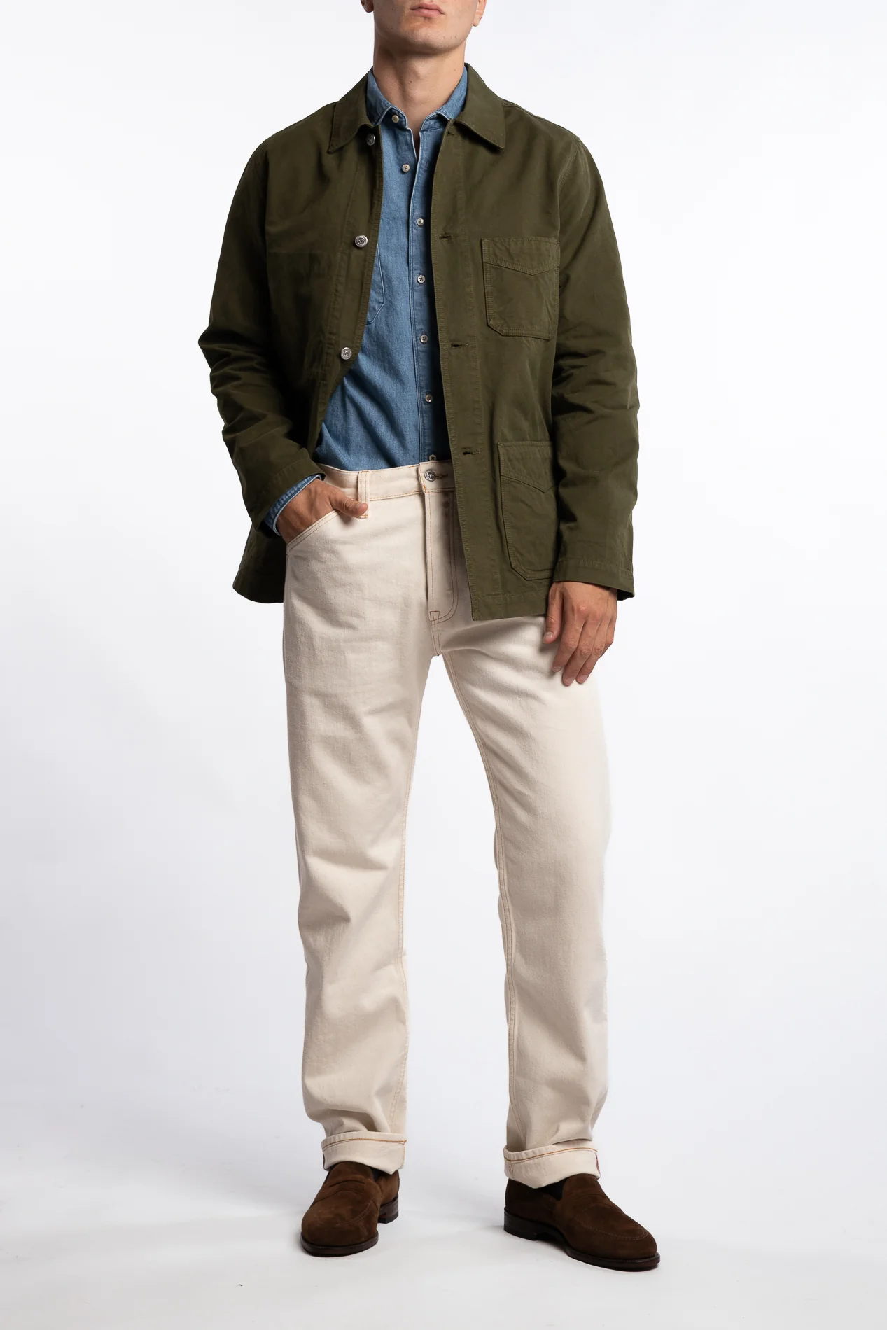 Cotton Duck Canvas Five-Pocket Chore Jacket Olive - Image 5