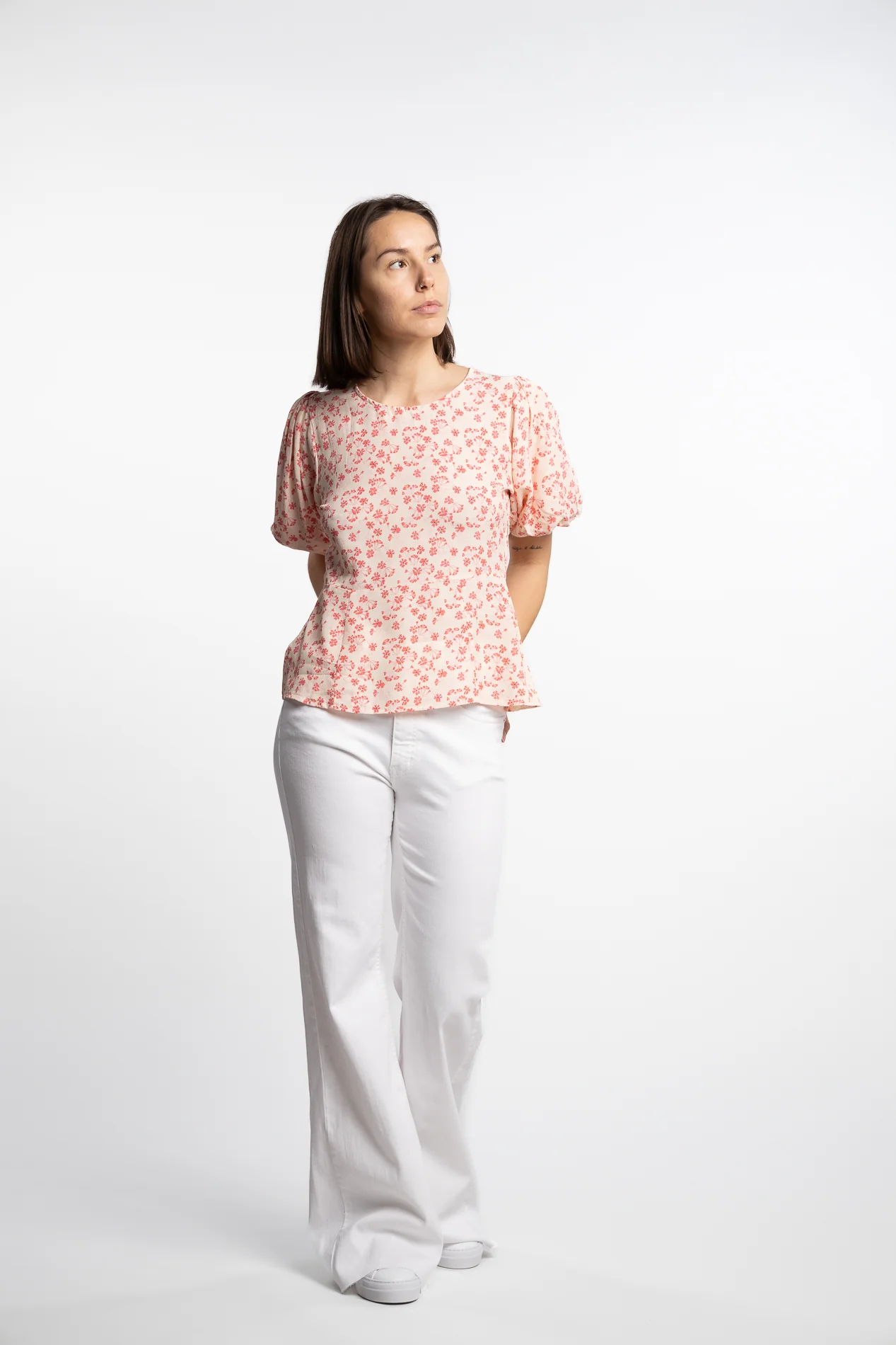 Athilda Blouse- Cream Pink Flower - Image 2