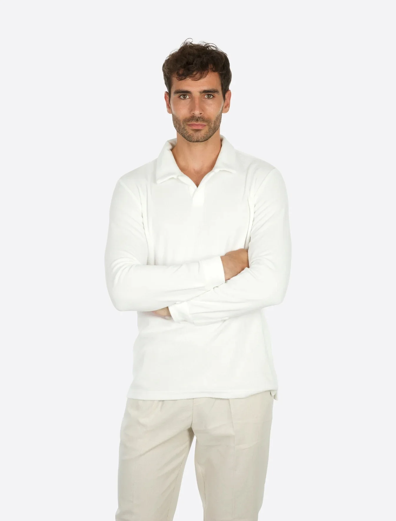 Riviera Terry Polo Long Sleeve White - Image 3