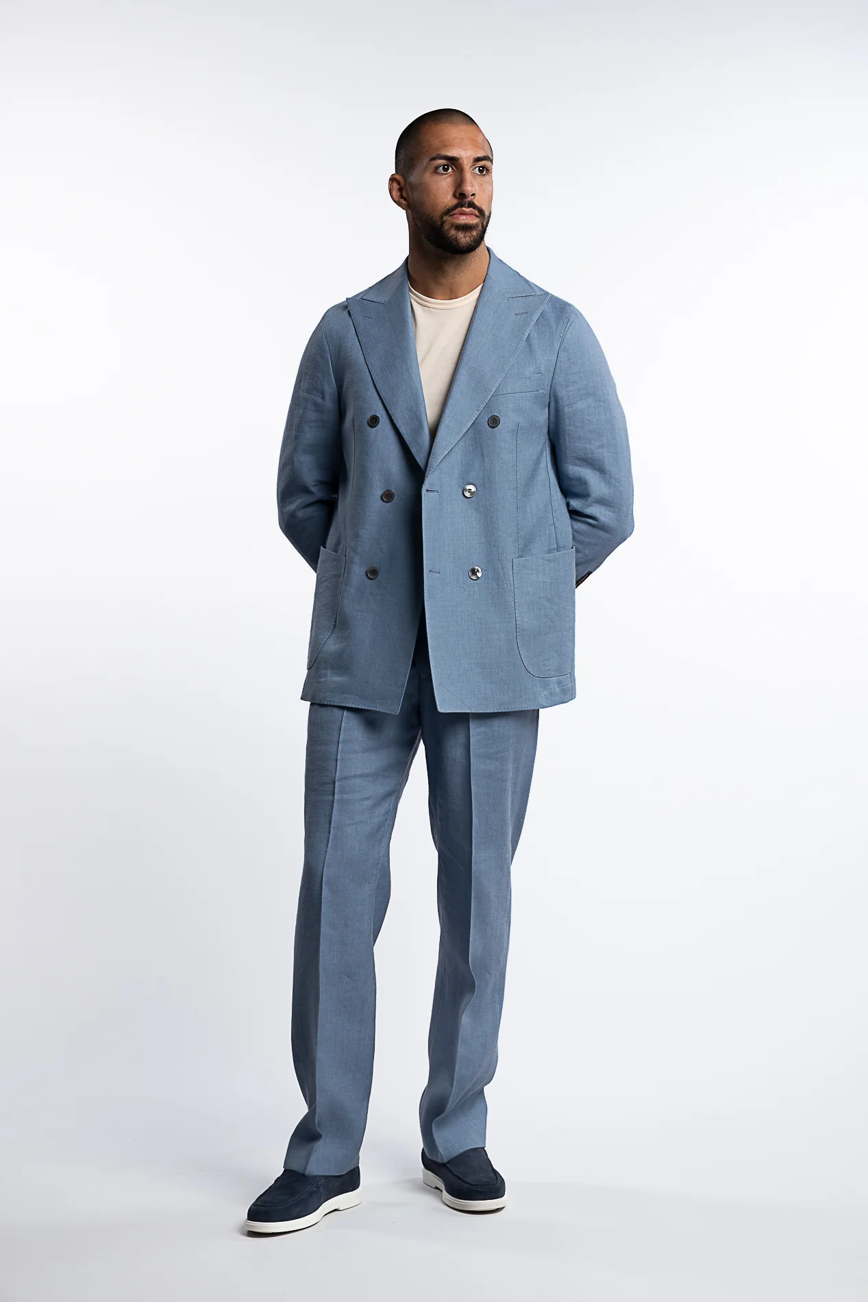 Farris Linen Patch Soft Blazer Smog Blue - Image 5