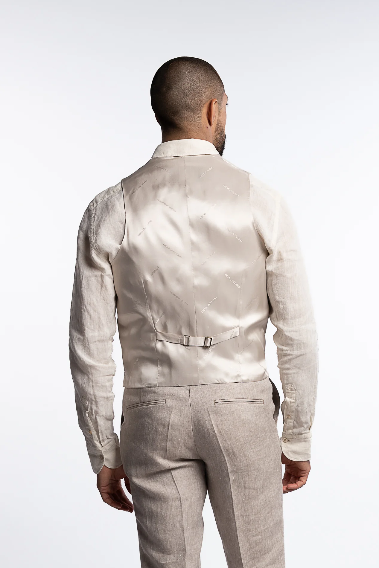 Carlo Regular Fit Linen Waistcoat Trench Beige - Image 3