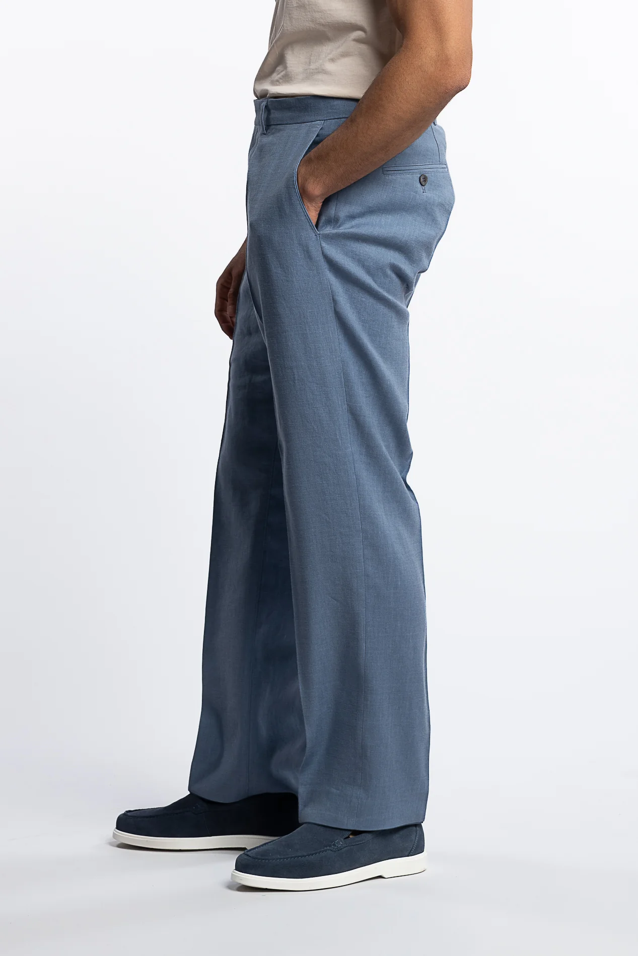 Del Regular Fit Linen Trousers Smog Blue - Image 2