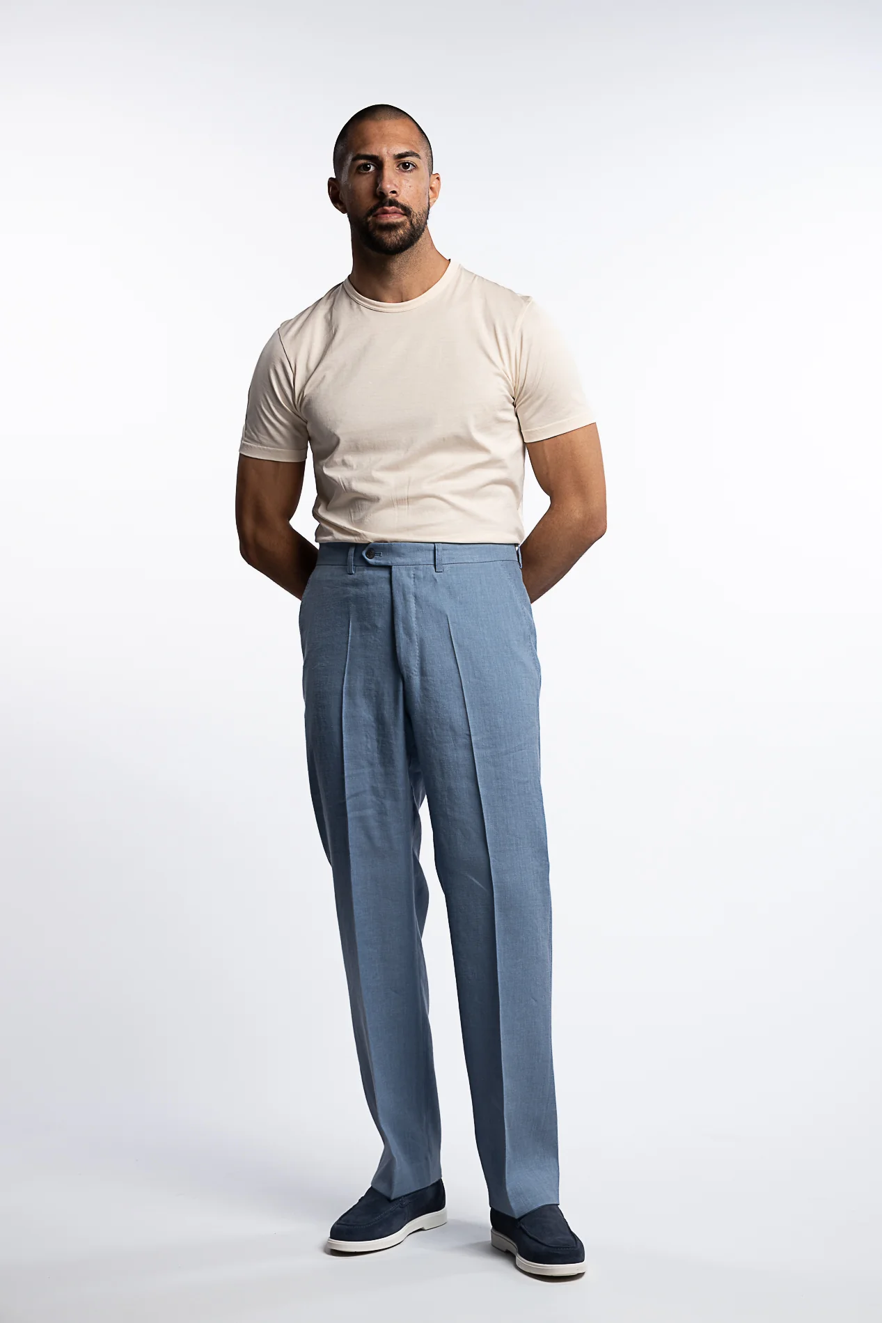 Del Regular Fit Linen Trousers Smog Blue - Image 4