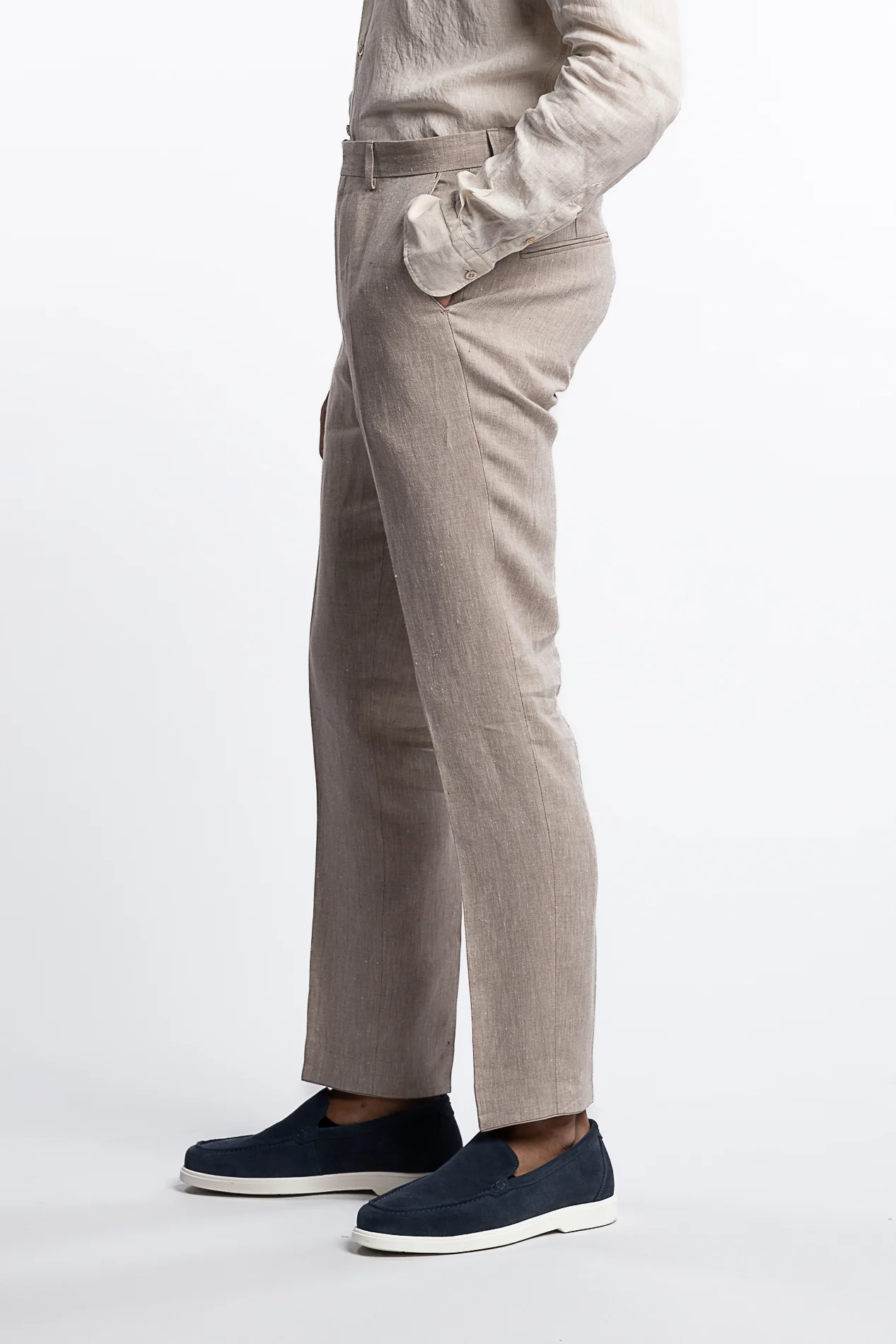 Denz Slim Fit Linen Trousers Trench Beige - Image 2