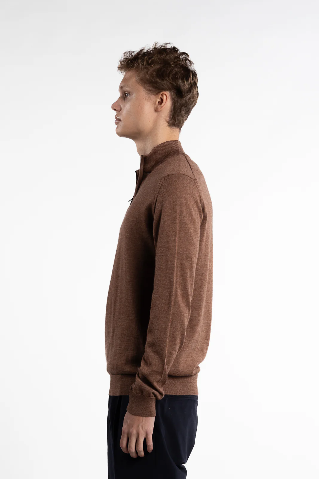 Extrafine Merino Sweater Half Zip Brown - Image 2