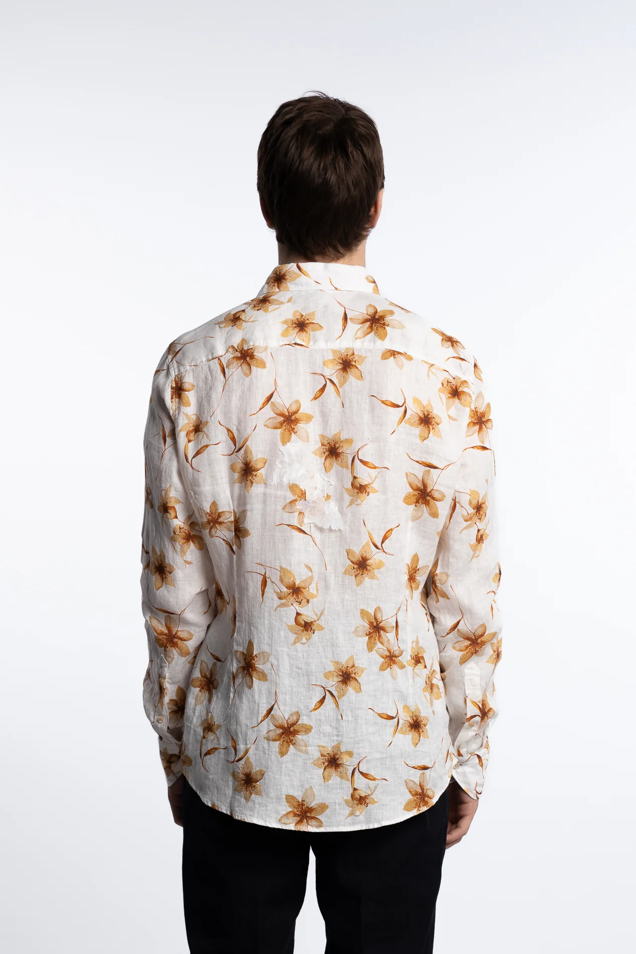 Slimline Casual Shirt Light Brown Flower - Image 5