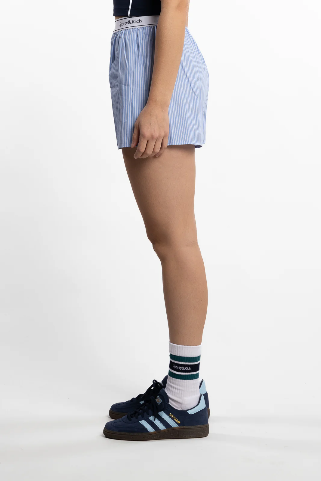 Serif Logo Boxer Shorts - Off White/Sky Blue Stripe Black - Image 2