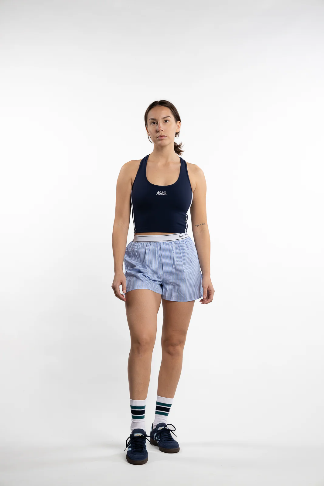 Serif Logo Boxer Shorts - Off White/Sky Blue Stripe Black - Image 4
