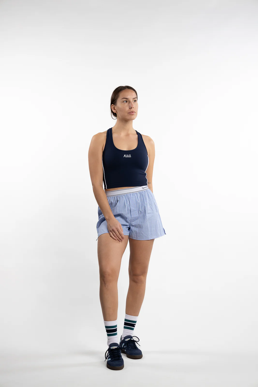 Serif Logo Boxer Shorts - Off White/Sky Blue Stripe Black - Image 5