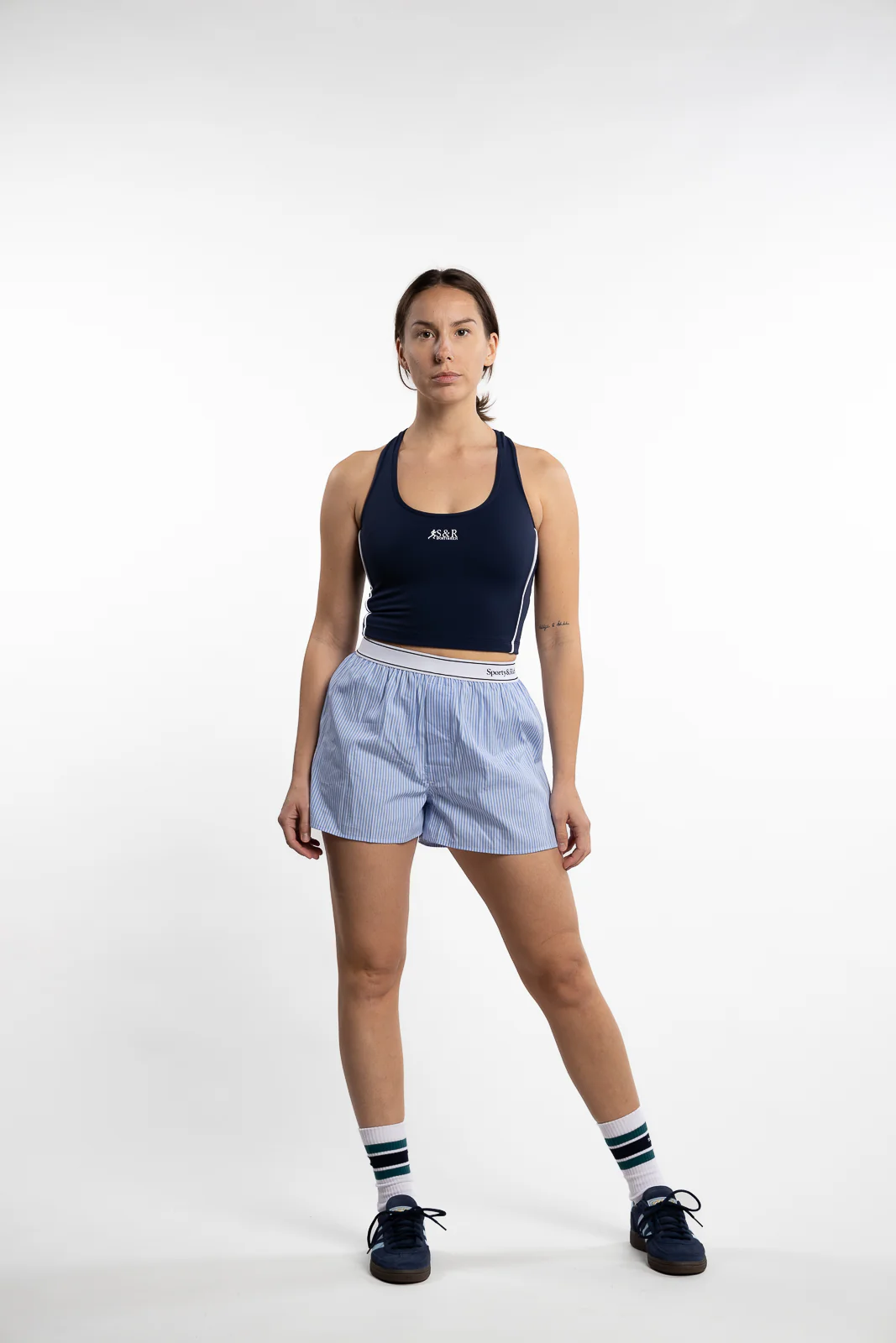 Serif Logo Boxer Shorts - Off White/Sky Blue Stripe Black - Image 6