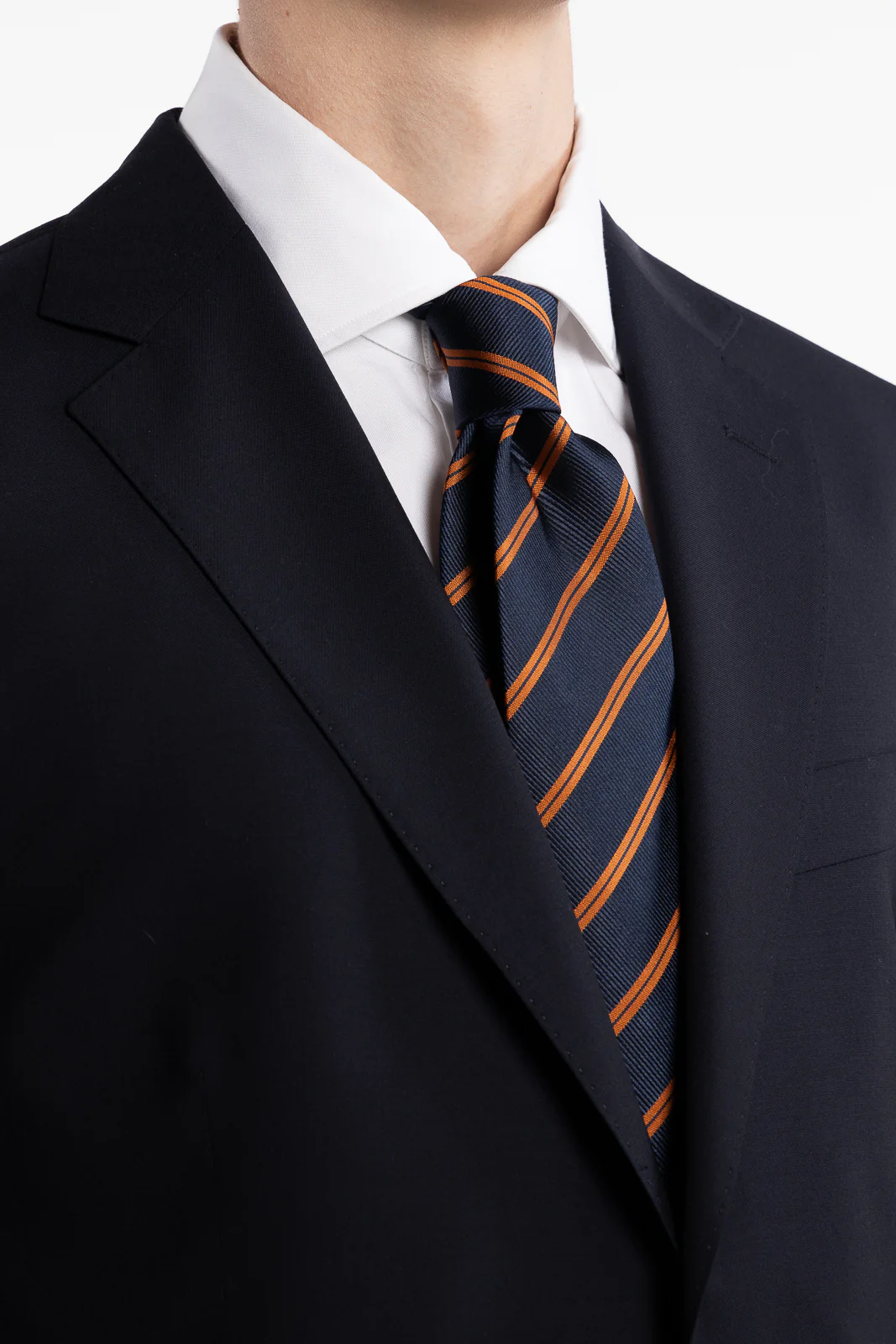Silk Woven Tie Navy/Orange Stripe - Image 2