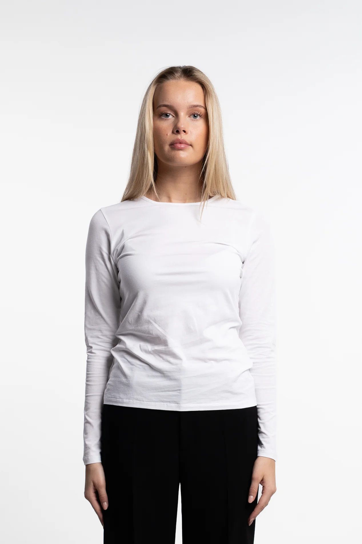 Cotton Stretch Long Sleeve- White - Image 2