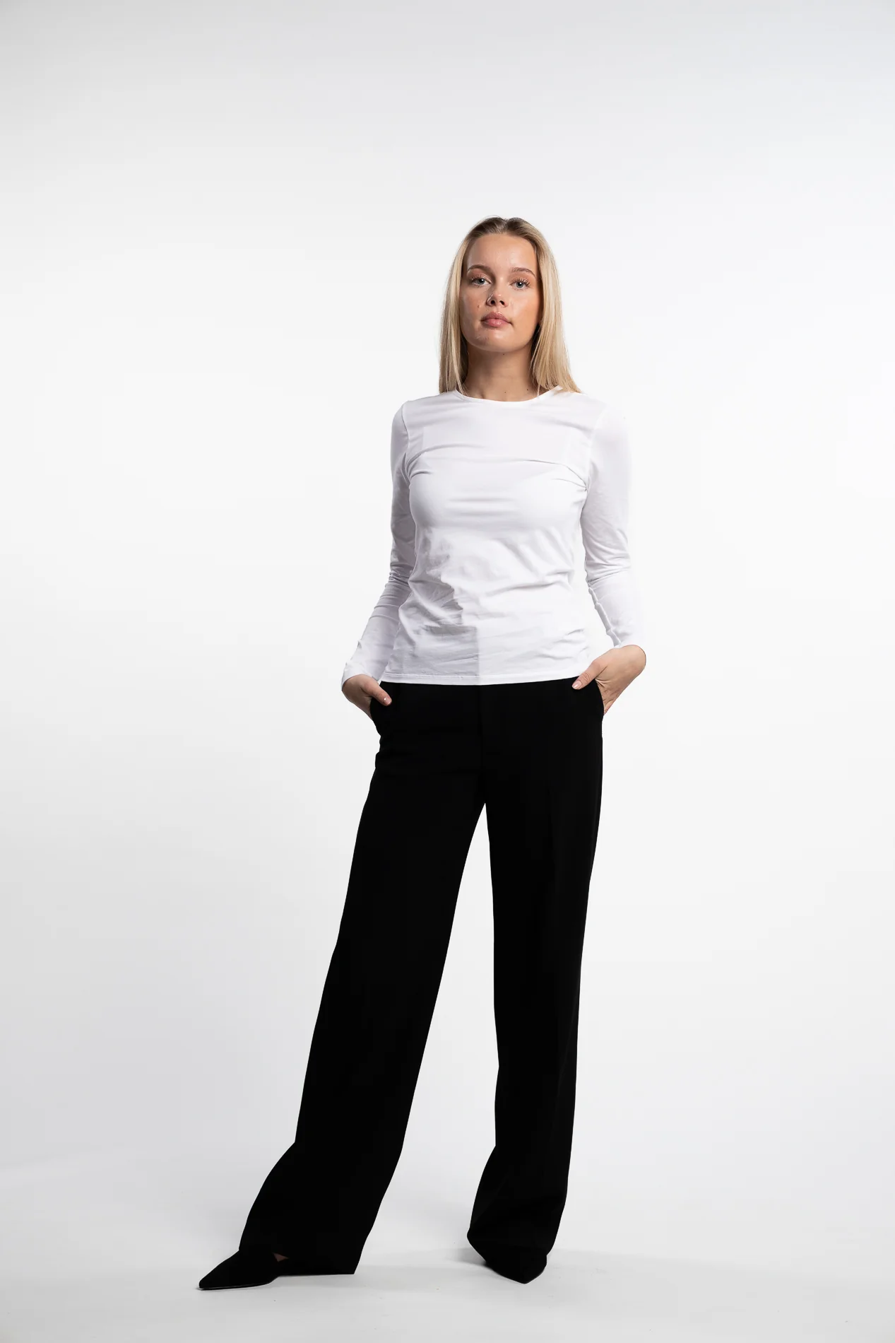 Cotton Stretch Long Sleeve- White - Image 5