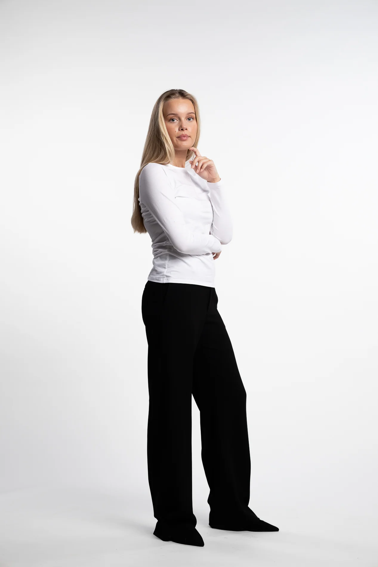 Cotton Stretch Long Sleeve- White - Image 6