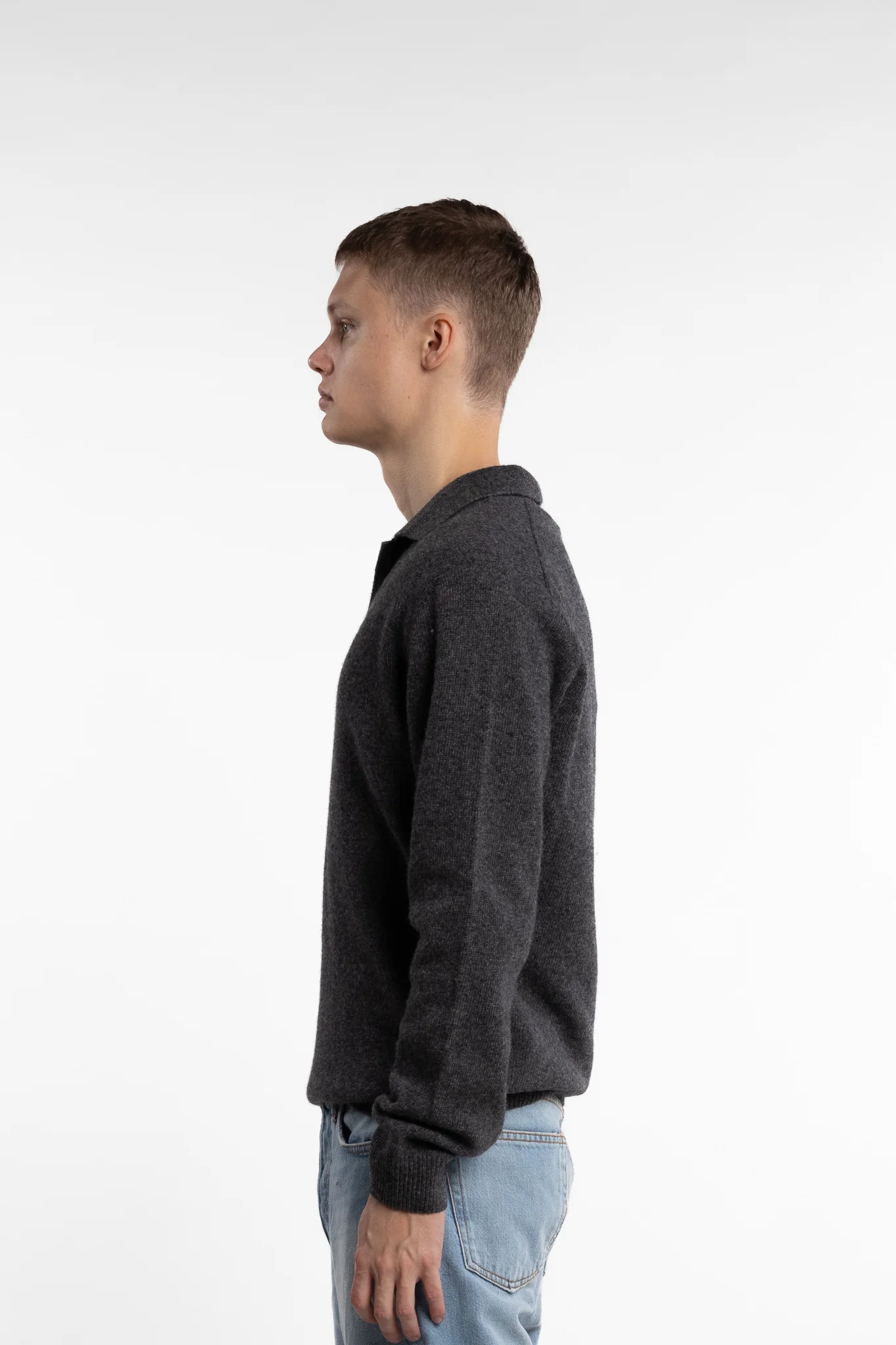 Karl Lambswool Polo Knit Dk. Grey - Image 2