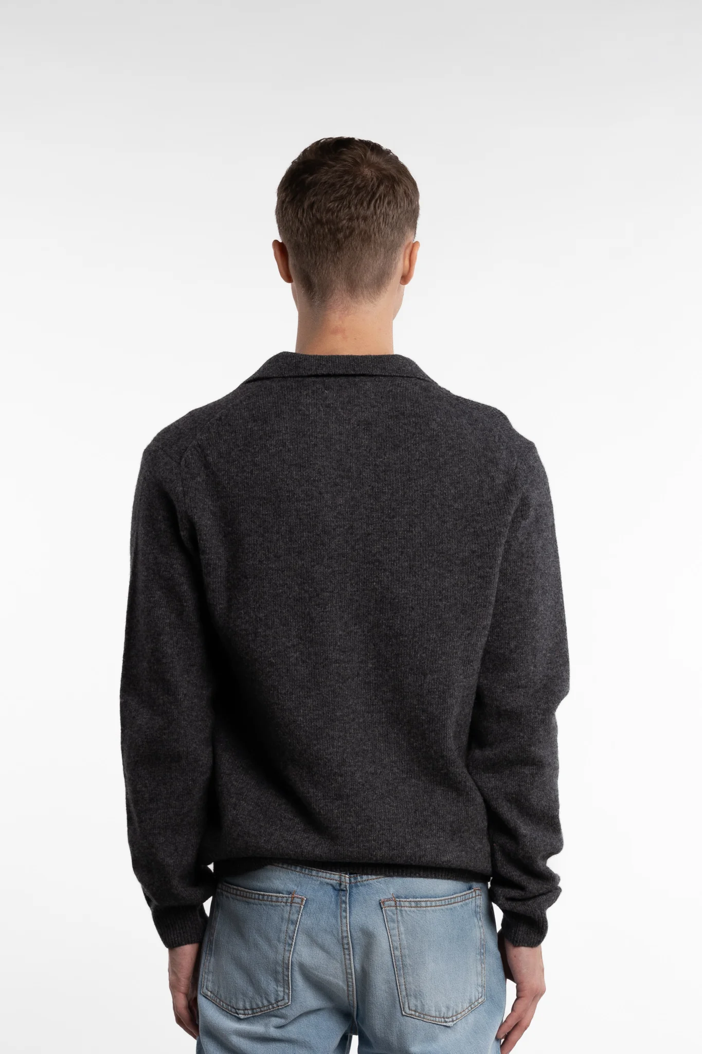 Karl Lambswool Polo Knit Dk. Grey - Image 3