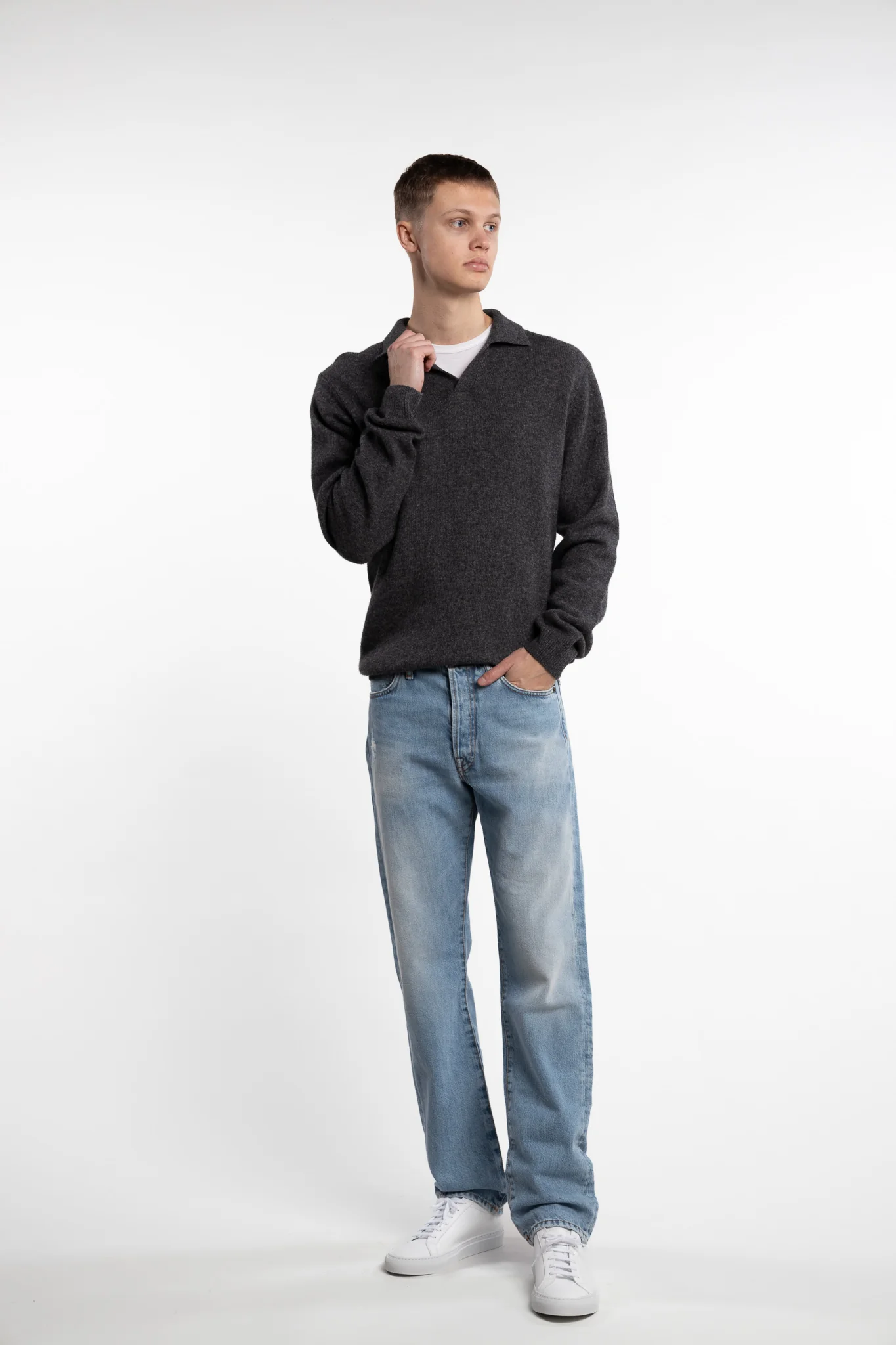 Karl Lambswool Polo Knit Dk. Grey - Image 4