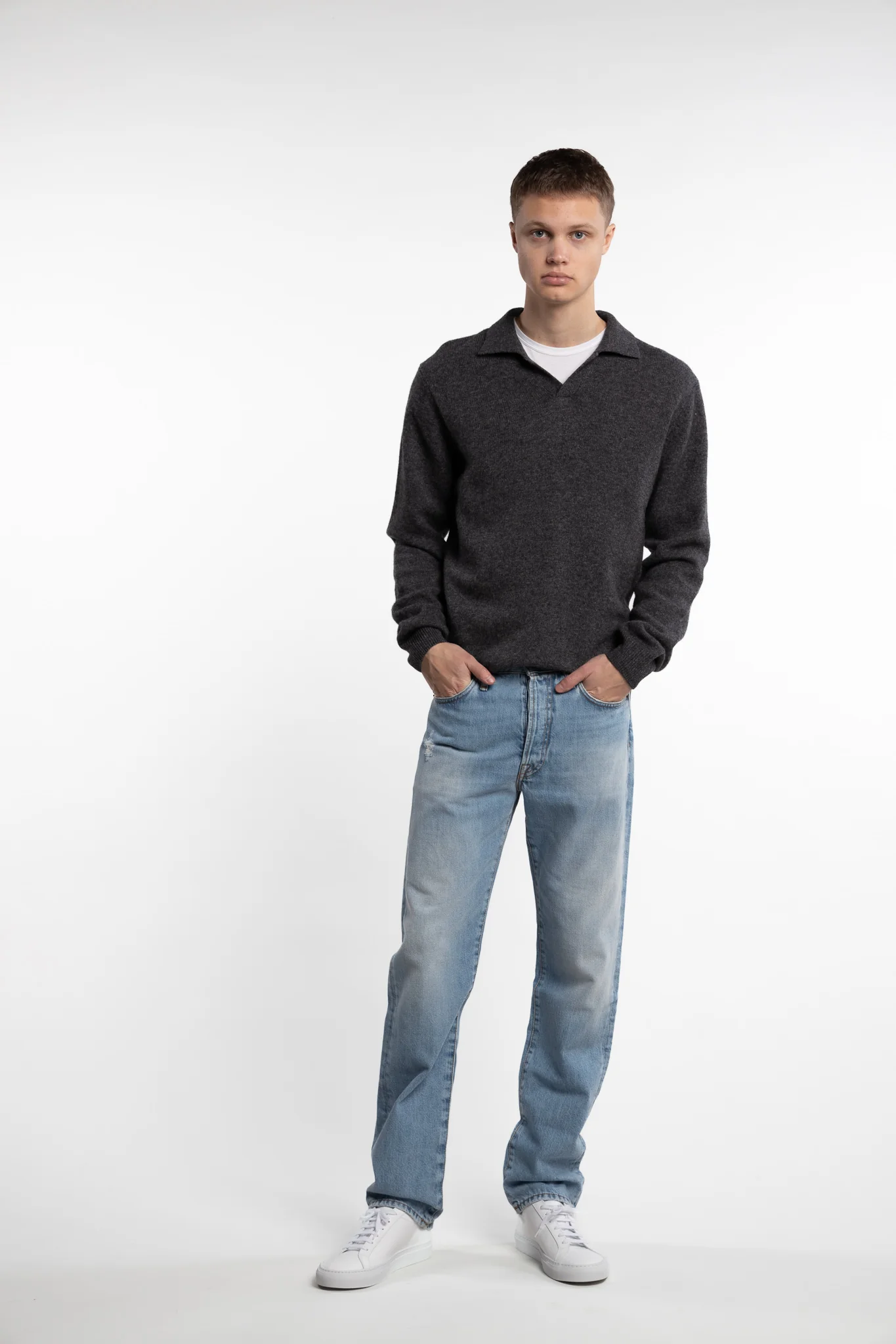 Karl Lambswool Polo Knit Dk. Grey - Image 5