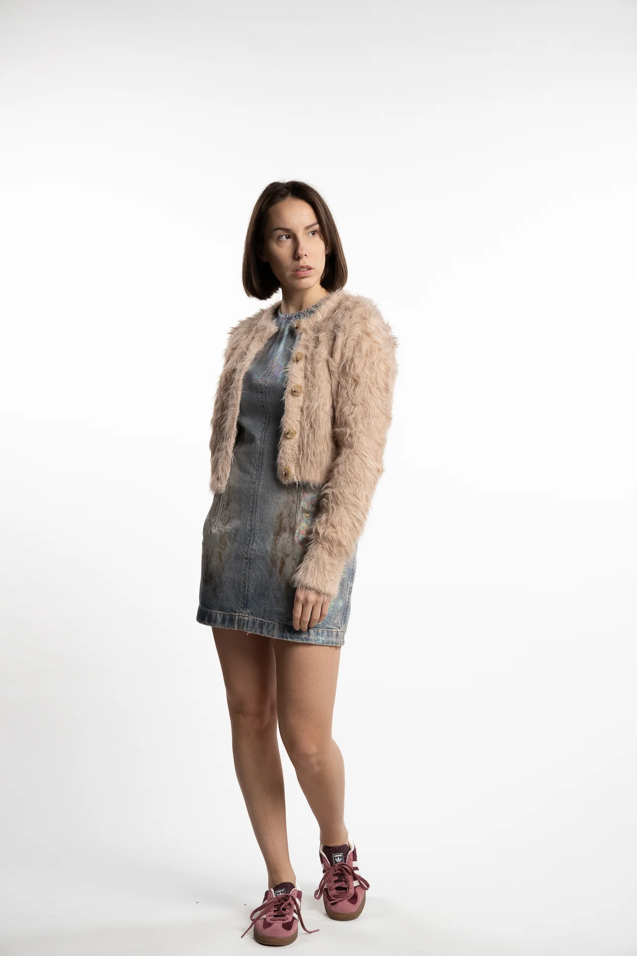 Coated Denim Dress- Mid Blue - Image 6