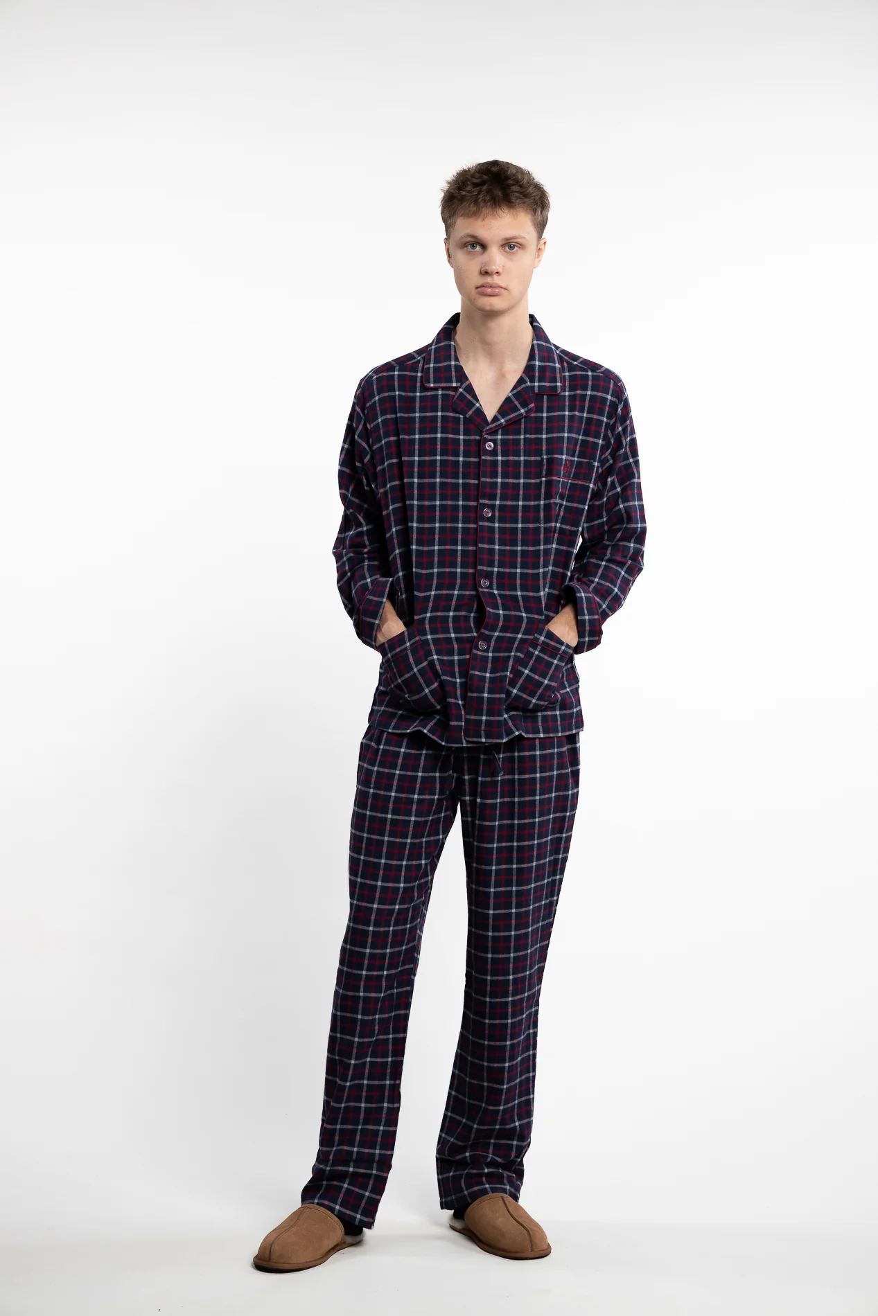 Hombre Checkered Flannel Pyjama Blue, White and Red - Image 5