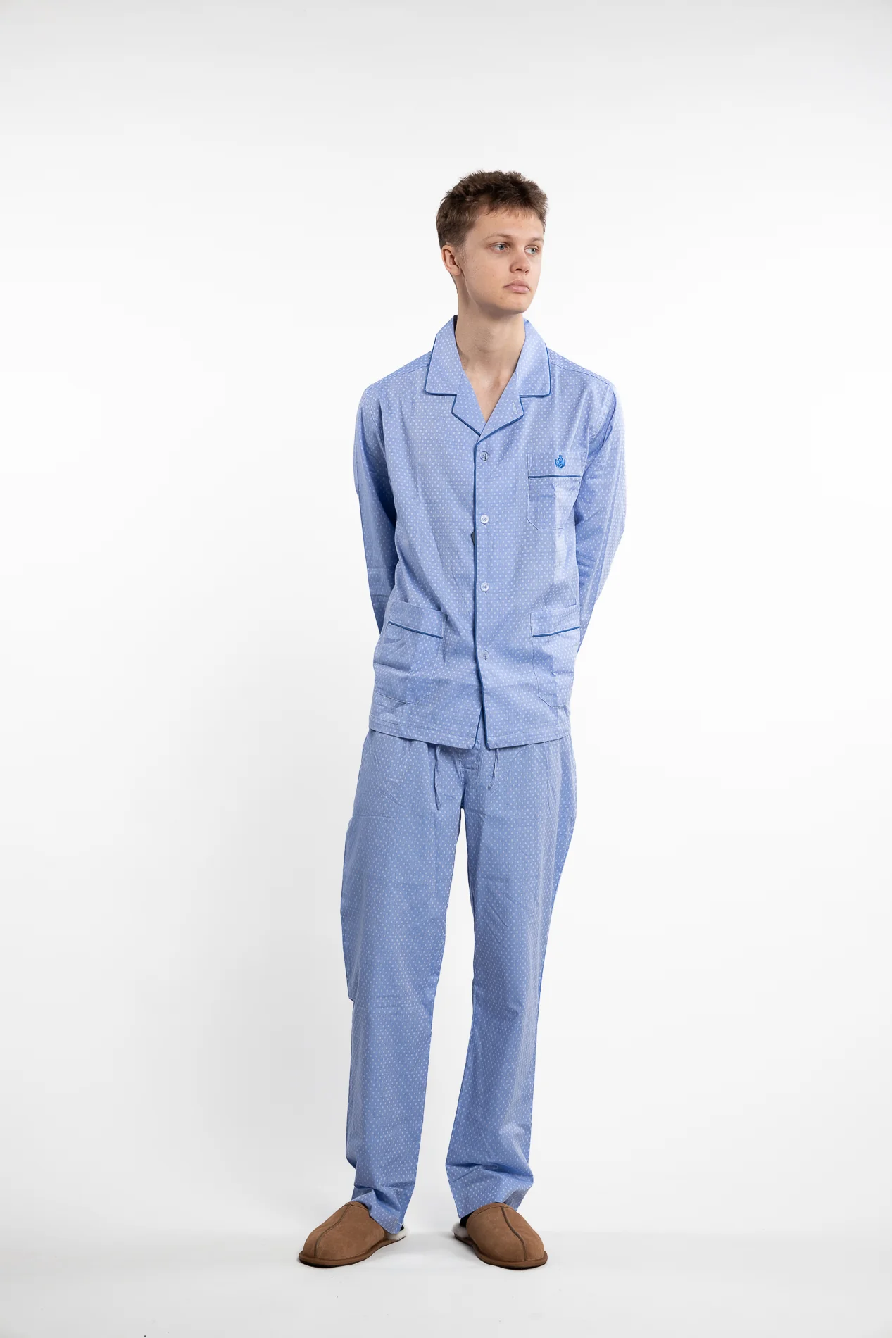 Popelin Pyjama Squares Lightblue - Image 5