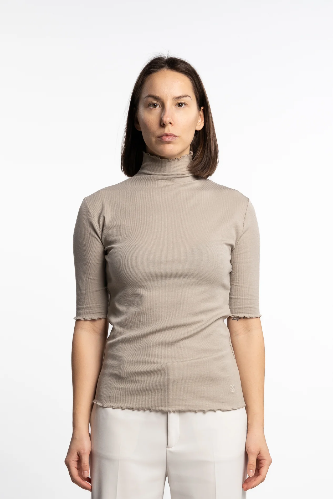 Rib Mock Neck Tee- Moss Grey - Image 2
