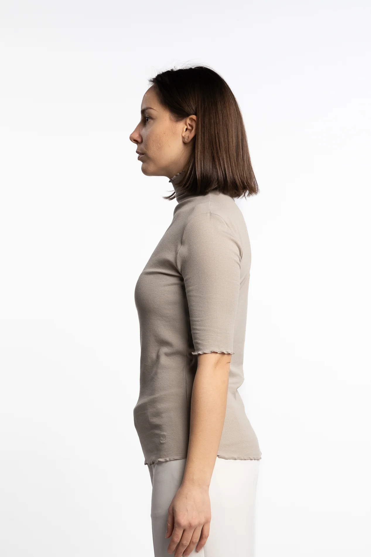 Rib Mock Neck Tee- Moss Grey - Image 3