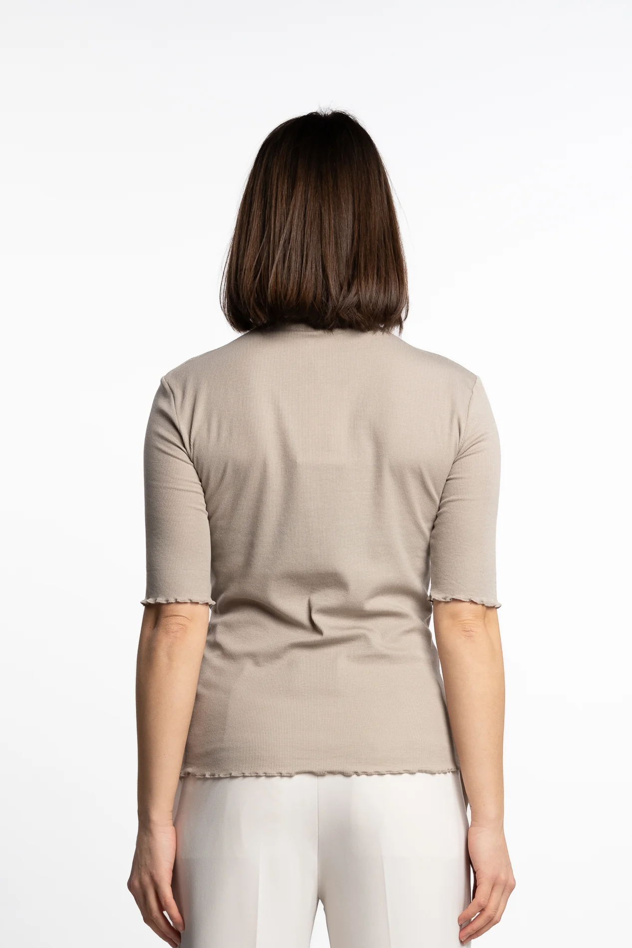 Rib Mock Neck Tee- Moss Grey - Image 4