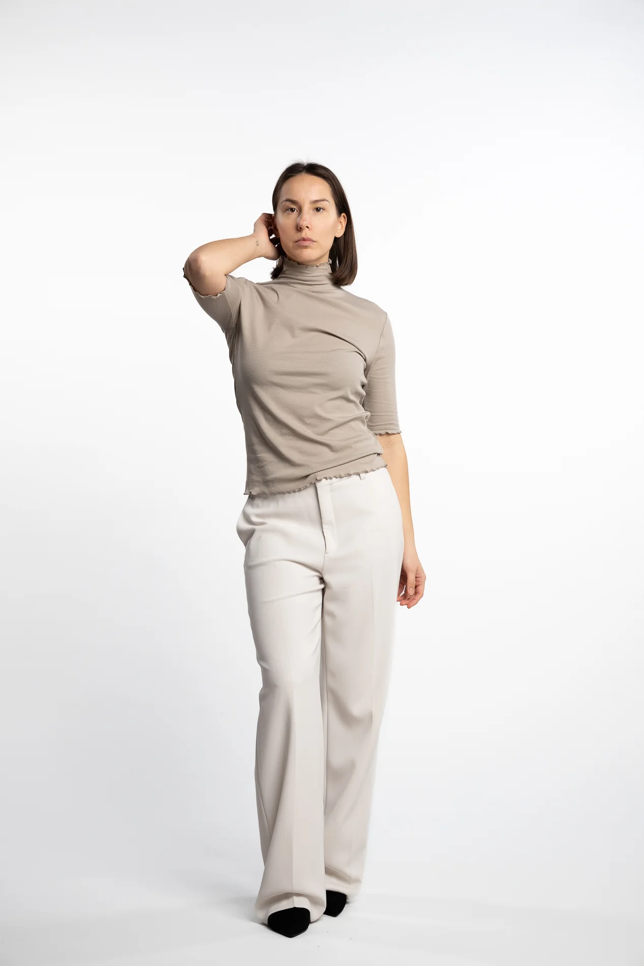 Rib Mock Neck Tee- Moss Grey - Image 5
