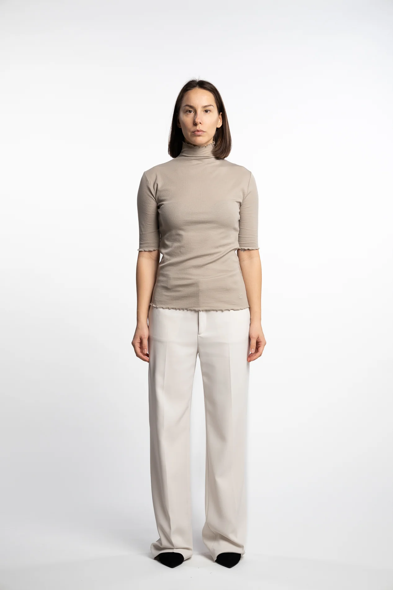 Rib Mock Neck Tee- Moss Grey - Image 6