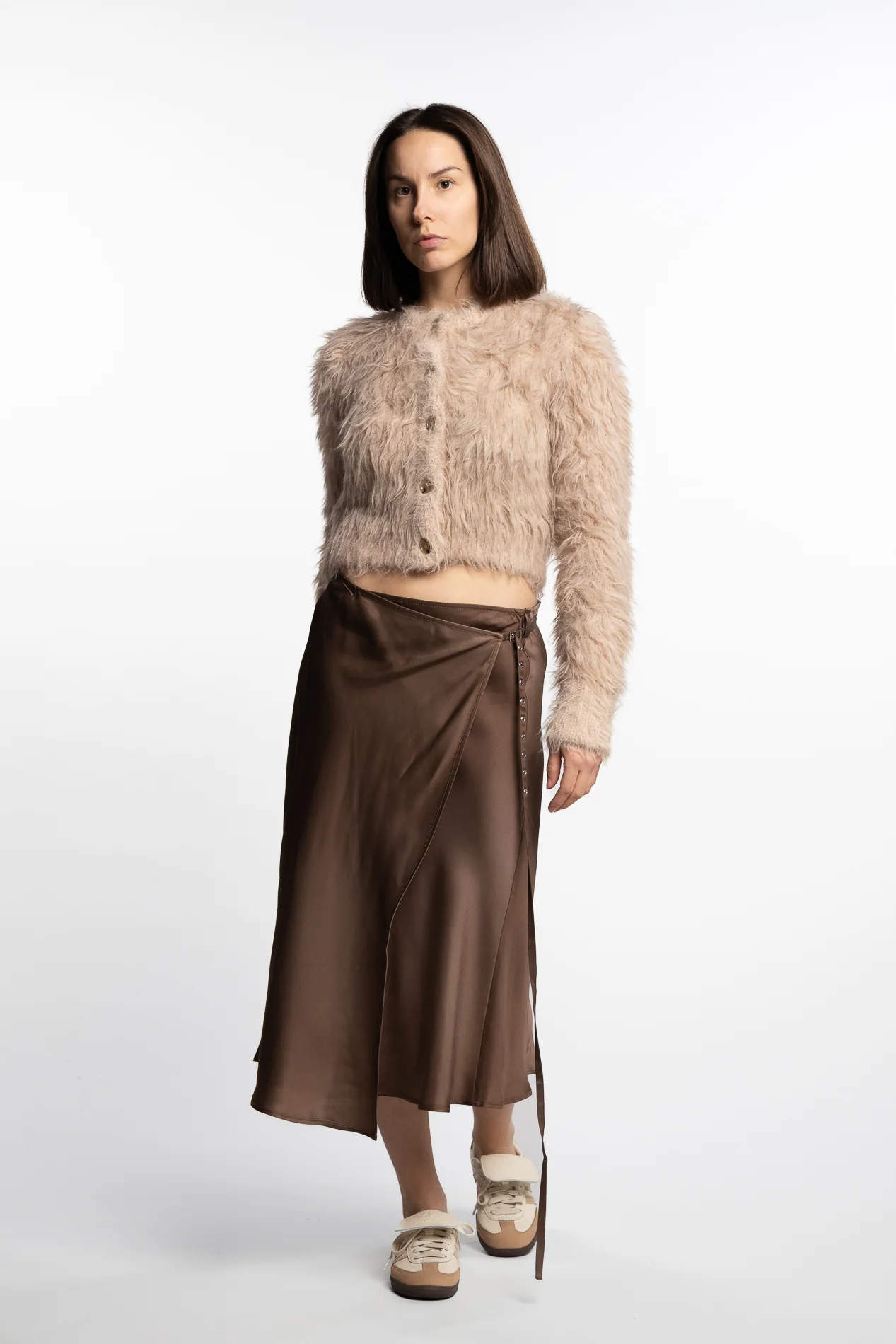 Satin Wrap Skirt- Golden Brown - Image 3