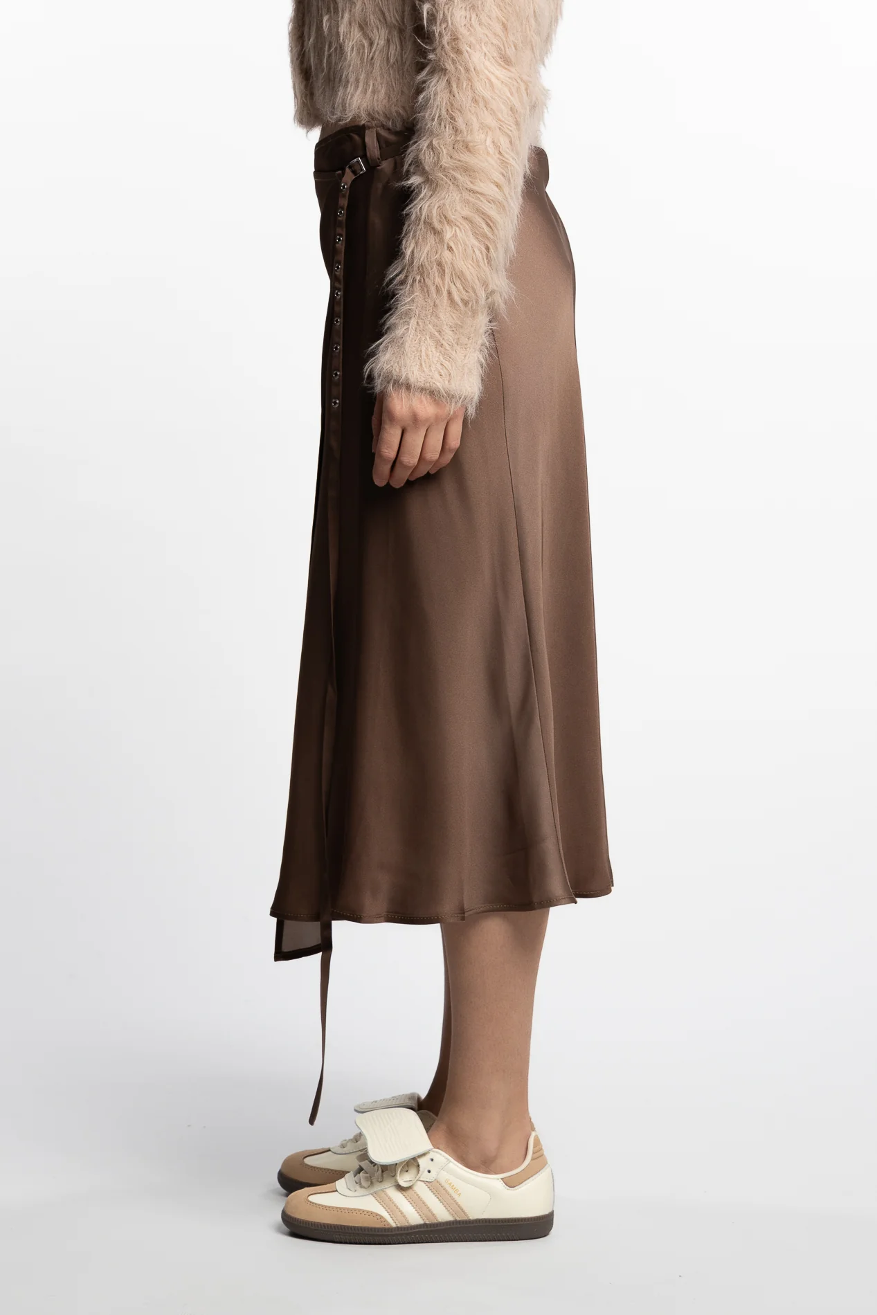 Satin Wrap Skirt- Golden Brown - Image 4