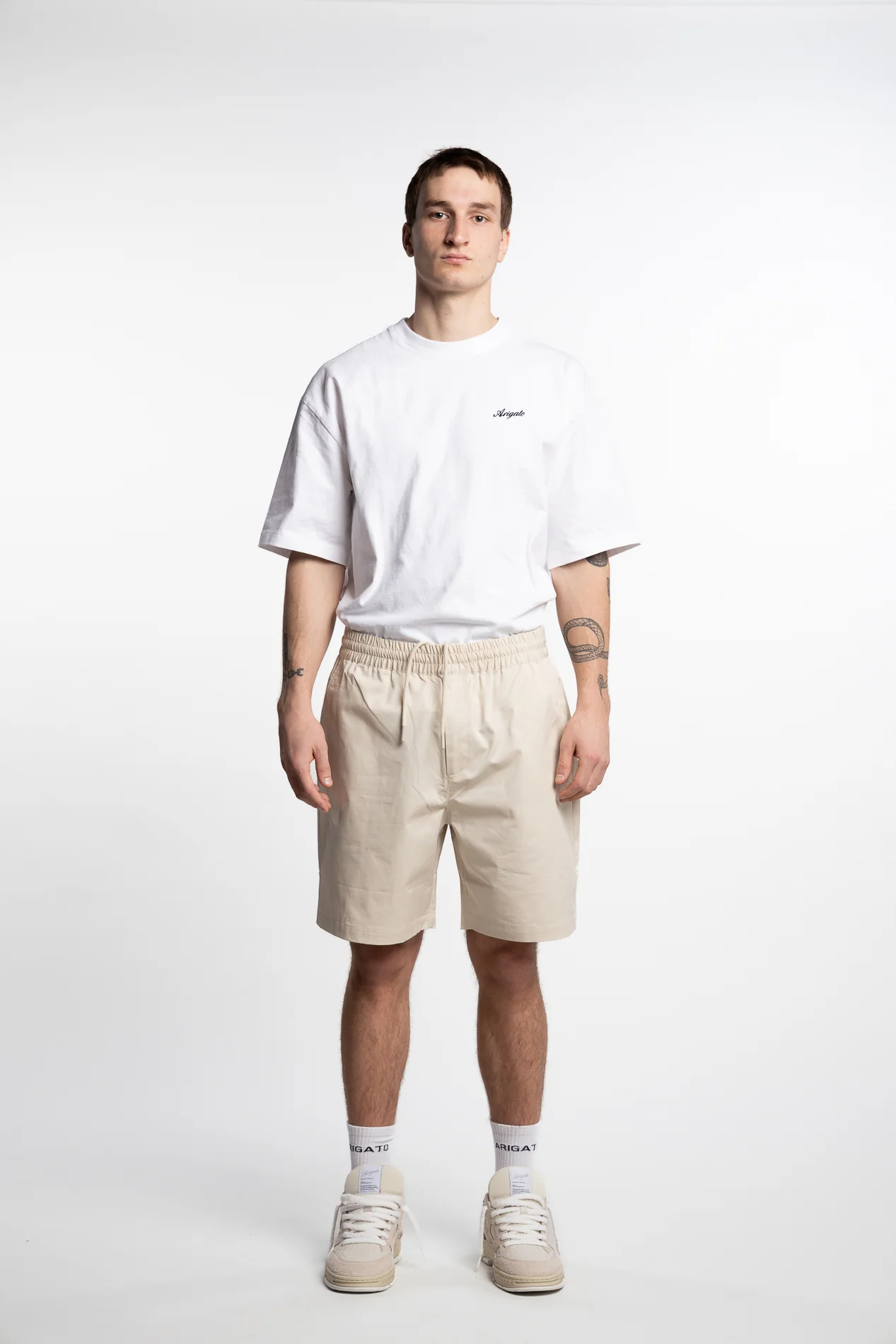 Stitch Embroidered Shorts Pale Beige - Image 4