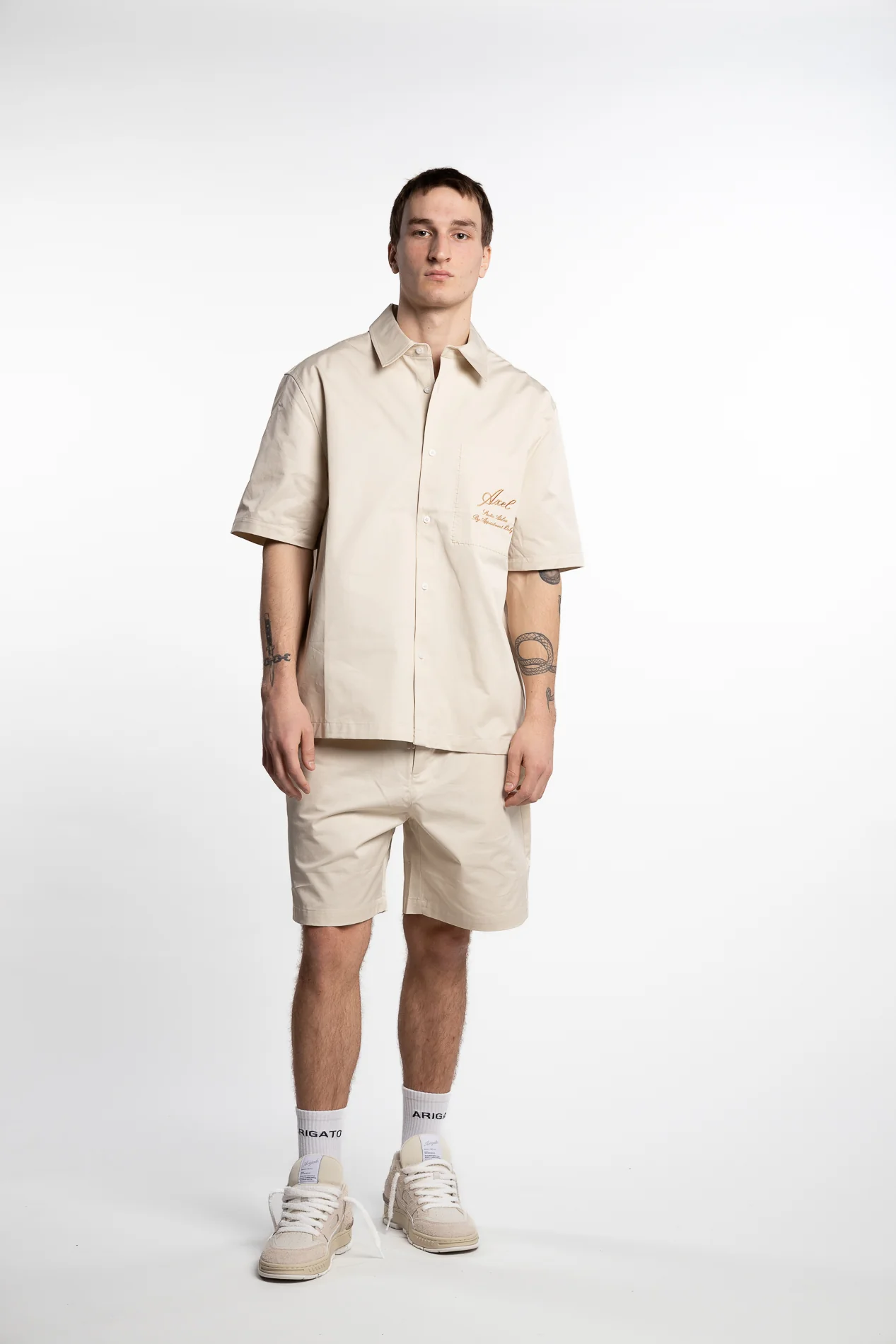 Stitch Embroidered Shirt Pale Beige - Image 3