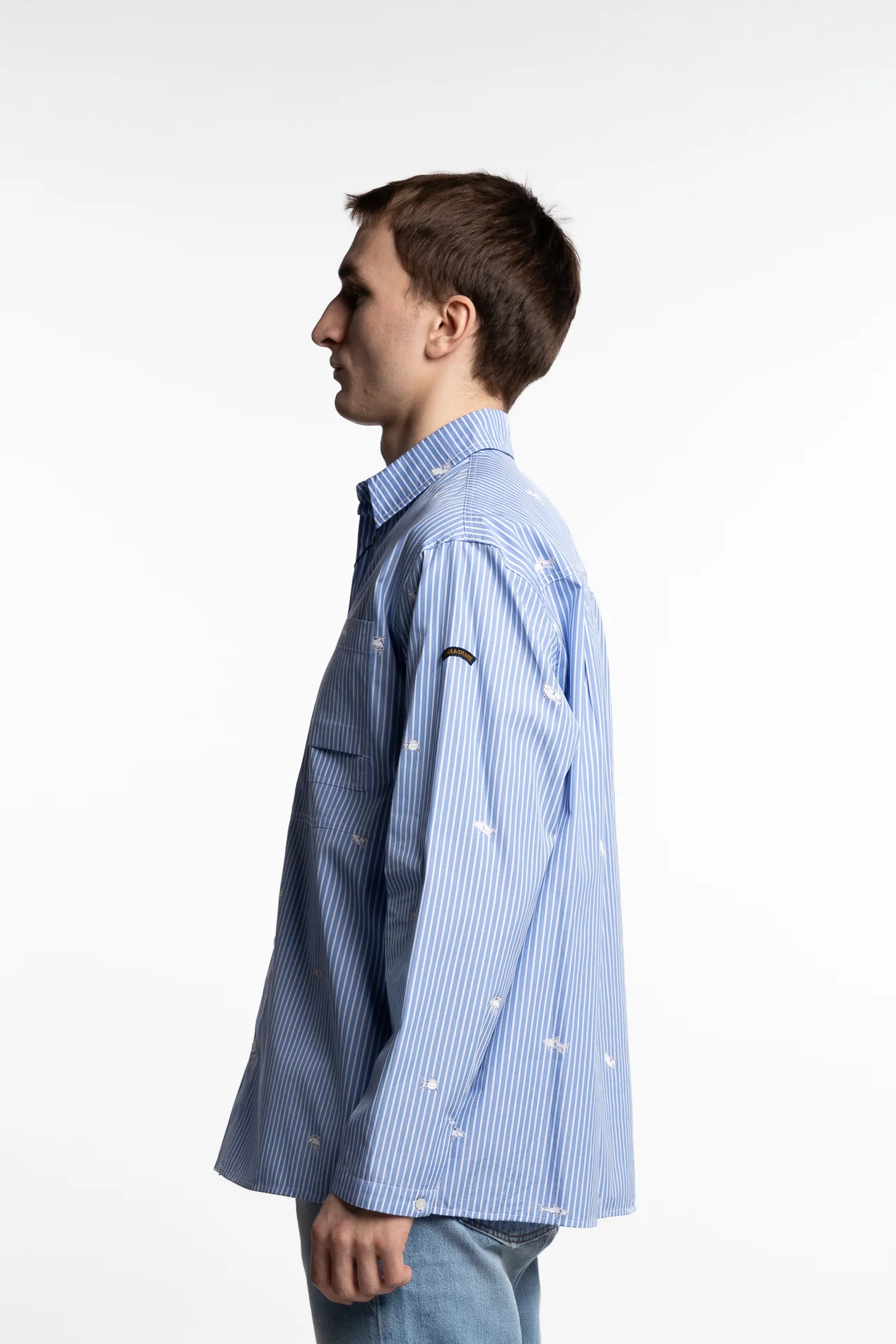 Shark Printed Cotton Shirt Blue - Image 3