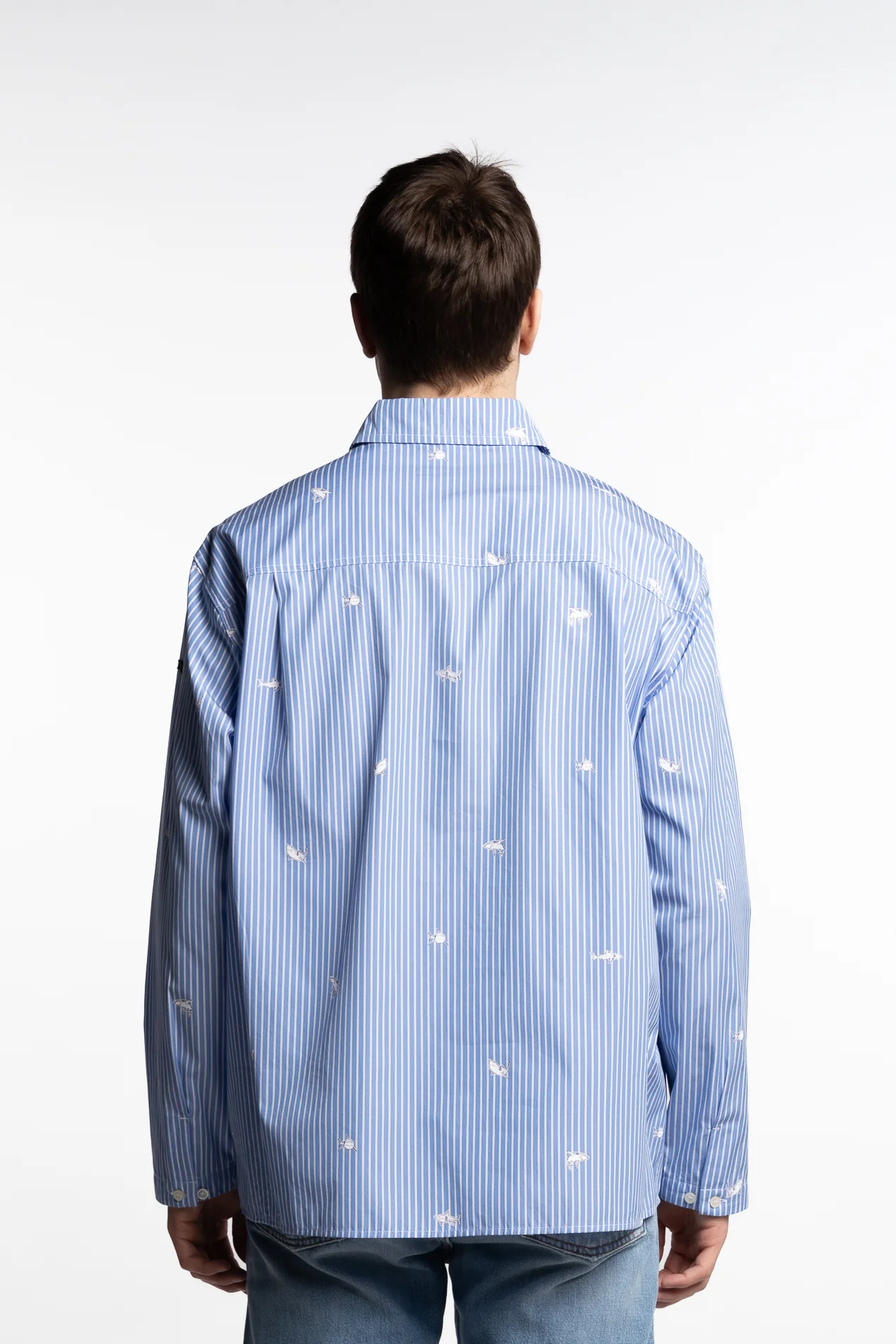 Shark Printed Cotton Shirt Blue - Image 4