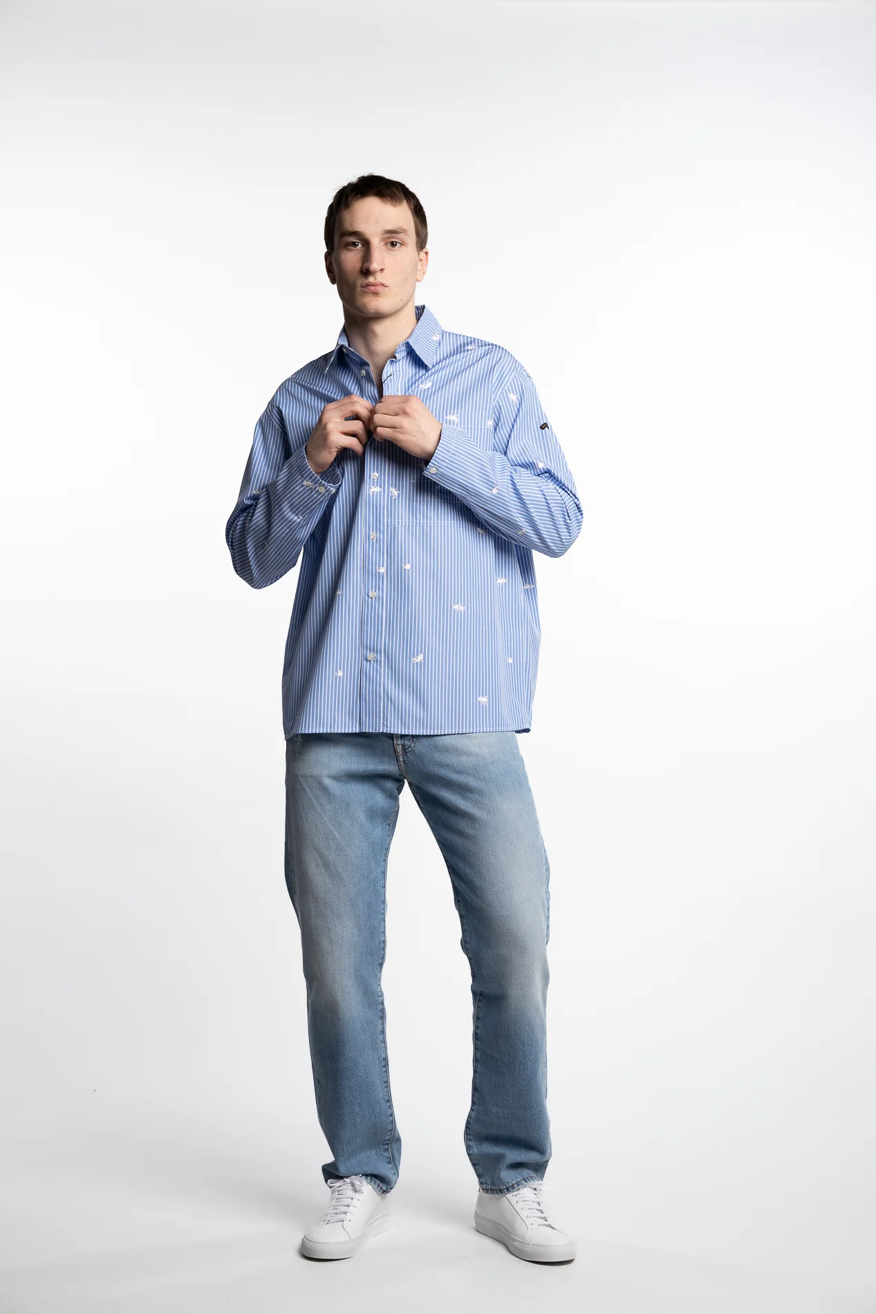 Shark Printed Cotton Shirt Blue - Image 5