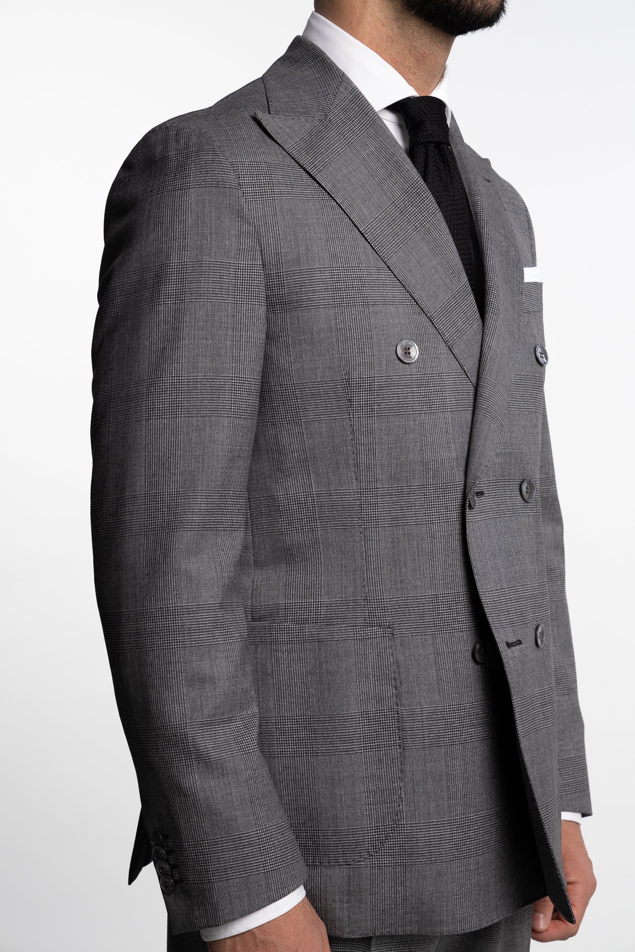 Vicenza Double Breasted Wool Suit Grey Check - Image 4