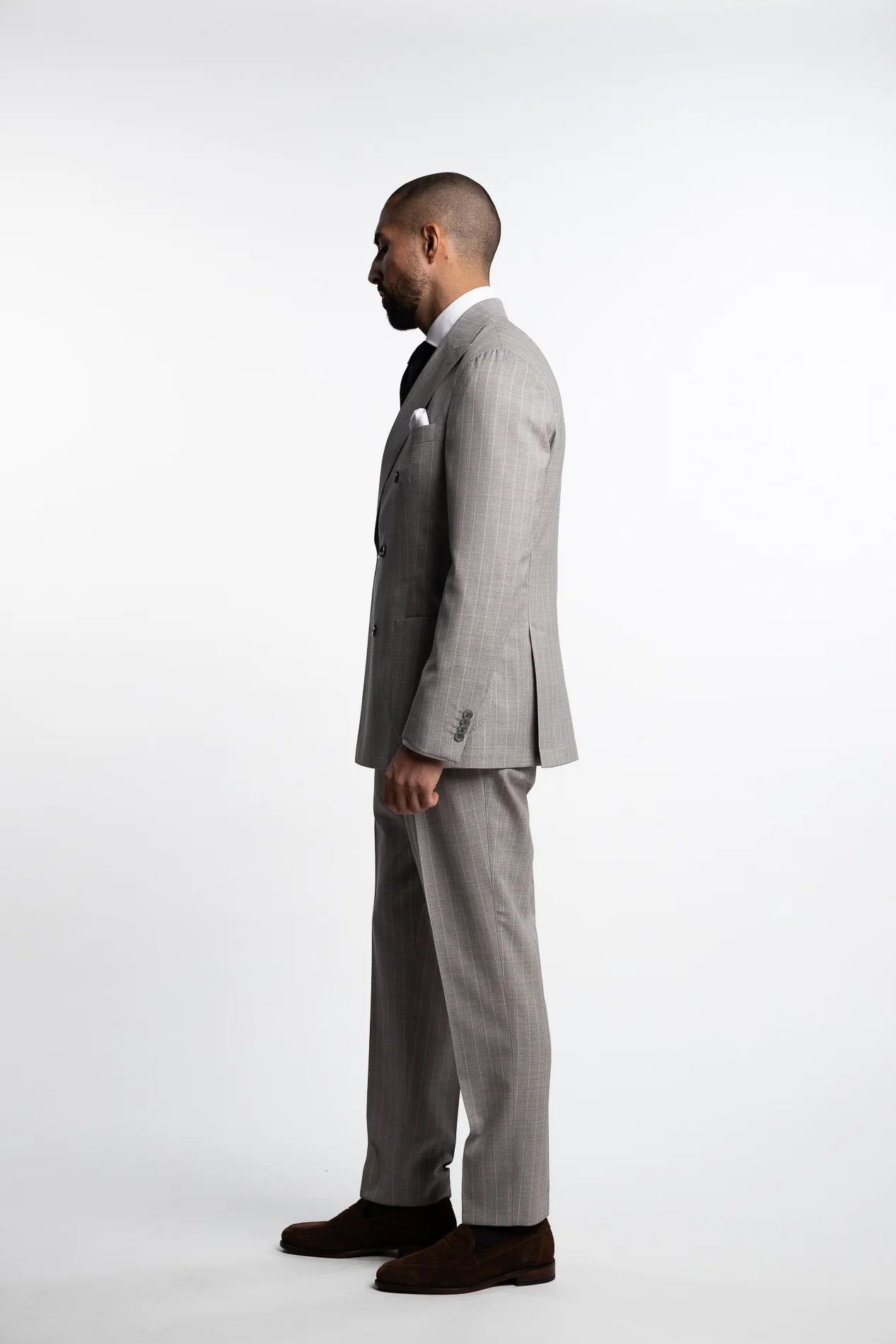Vicenza Double Breasted Wool Suit Beige Stripe - Image 2