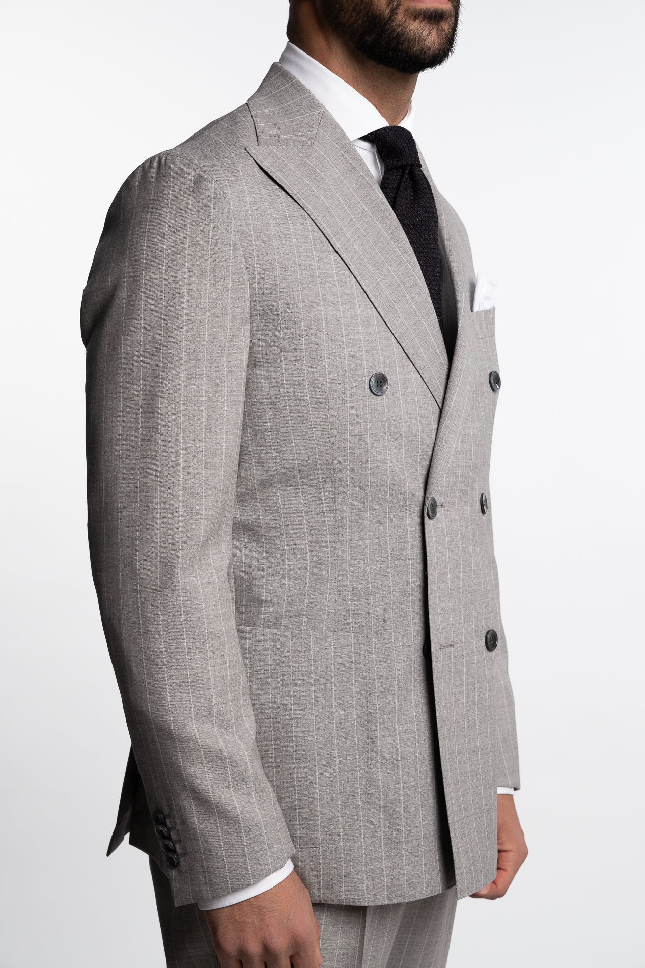 Vicenza Double Breasted Wool Suit Beige Stripe - Image 4